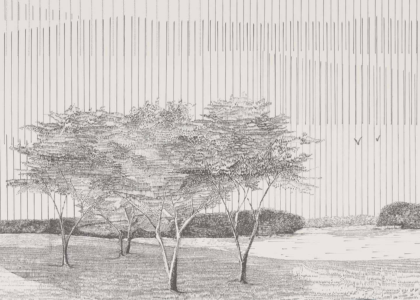 Pencil Sketched Park Scene