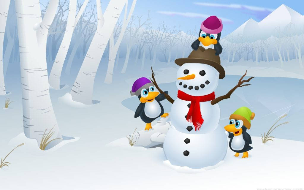 Penguin And Snowman Funny Christmas Background