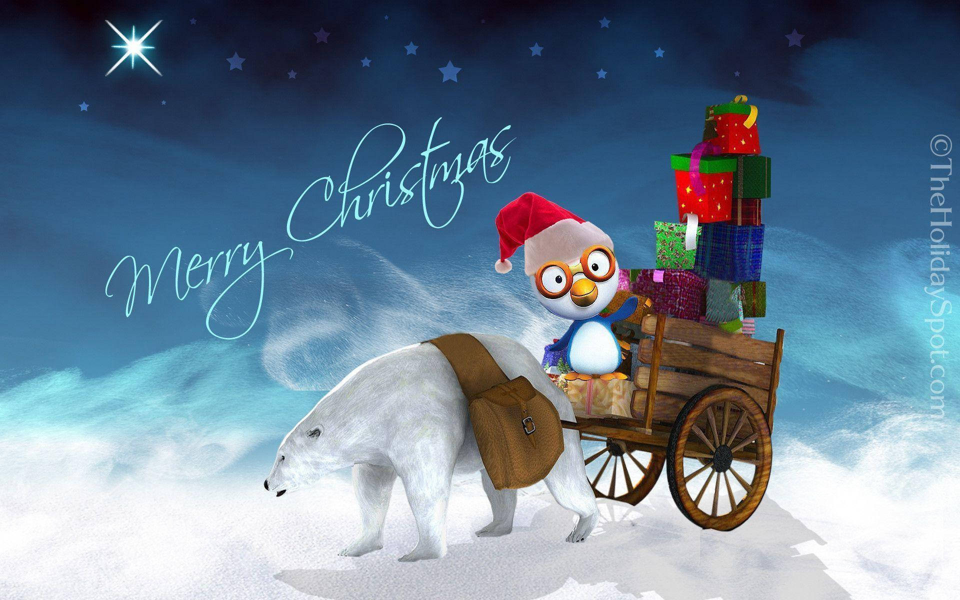 Penguin Santa Pretty Christmas Card Background