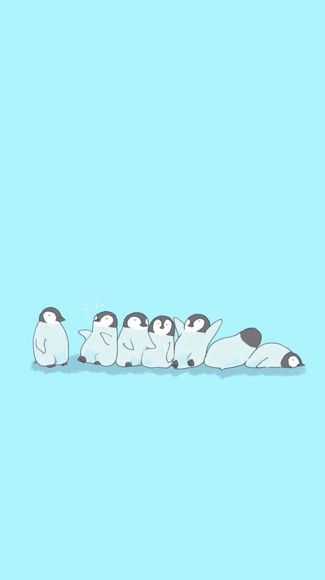 Penguins In A Row On A Blue Background Background