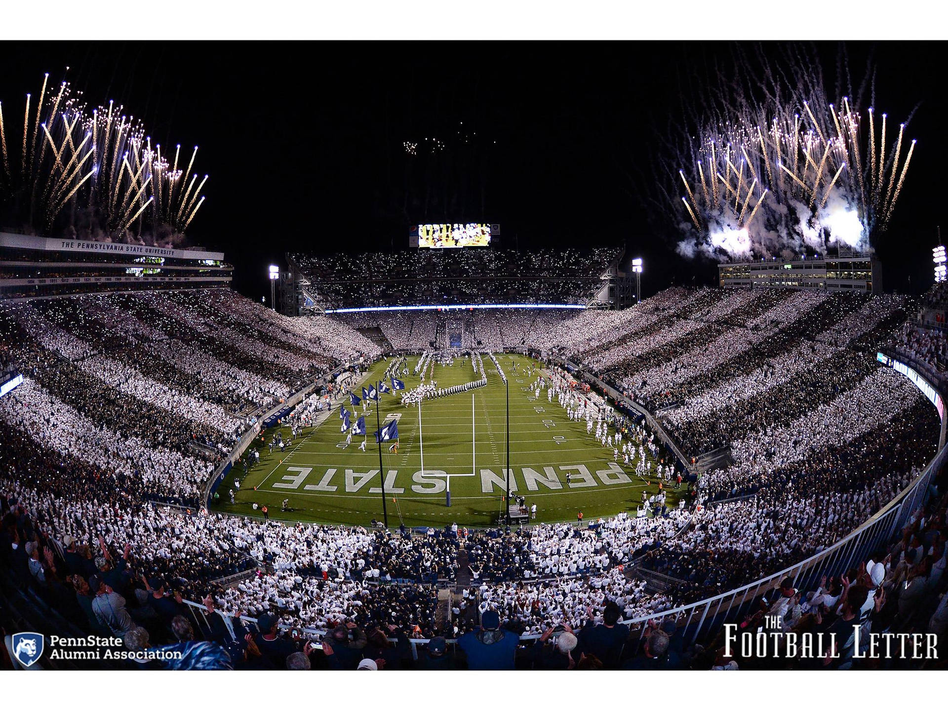 Pennsylvania State University Football Game Fireworks Background