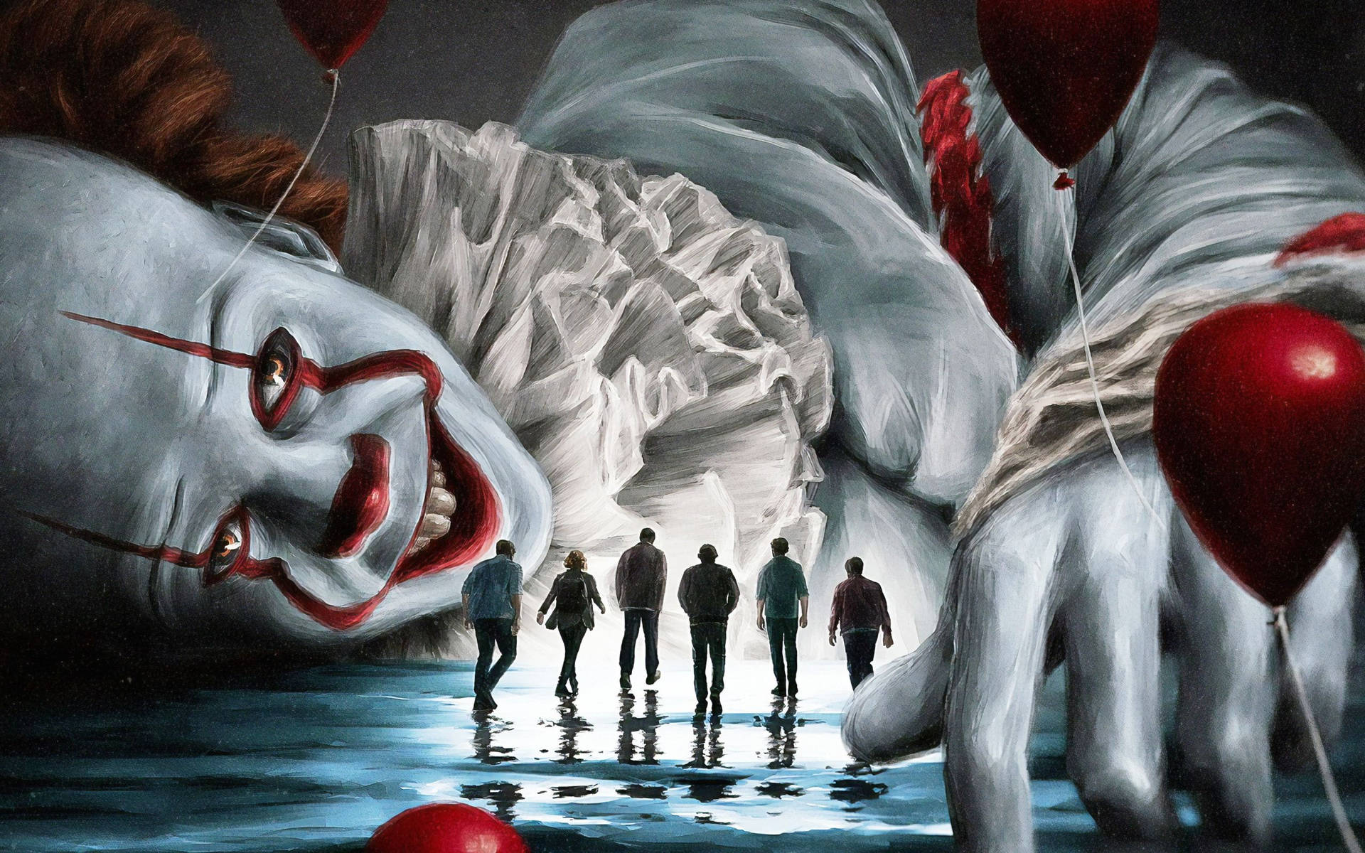 Pennywise With Silhouette People Art Background