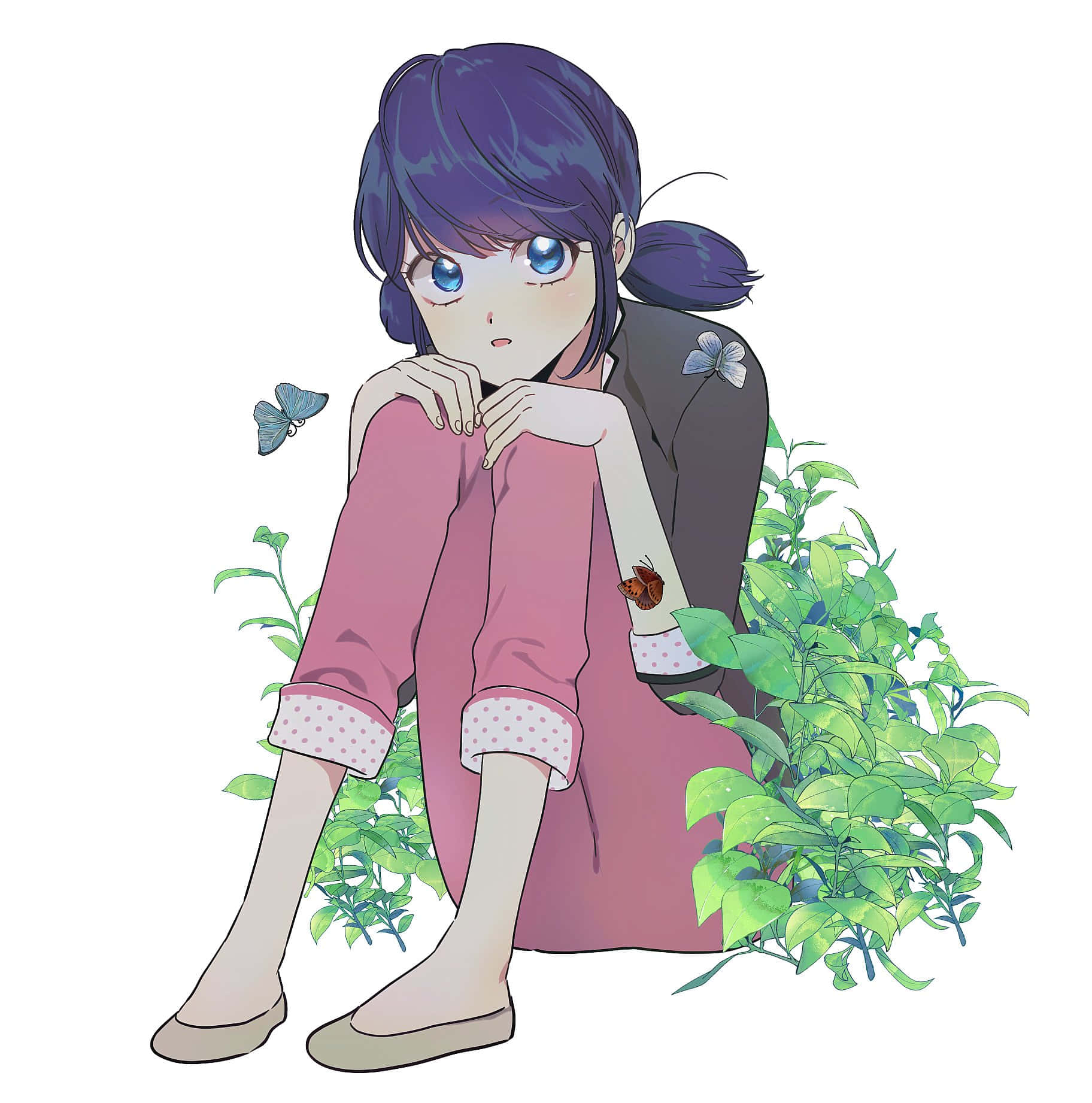 Pensive Animated Girlwith Butterflies