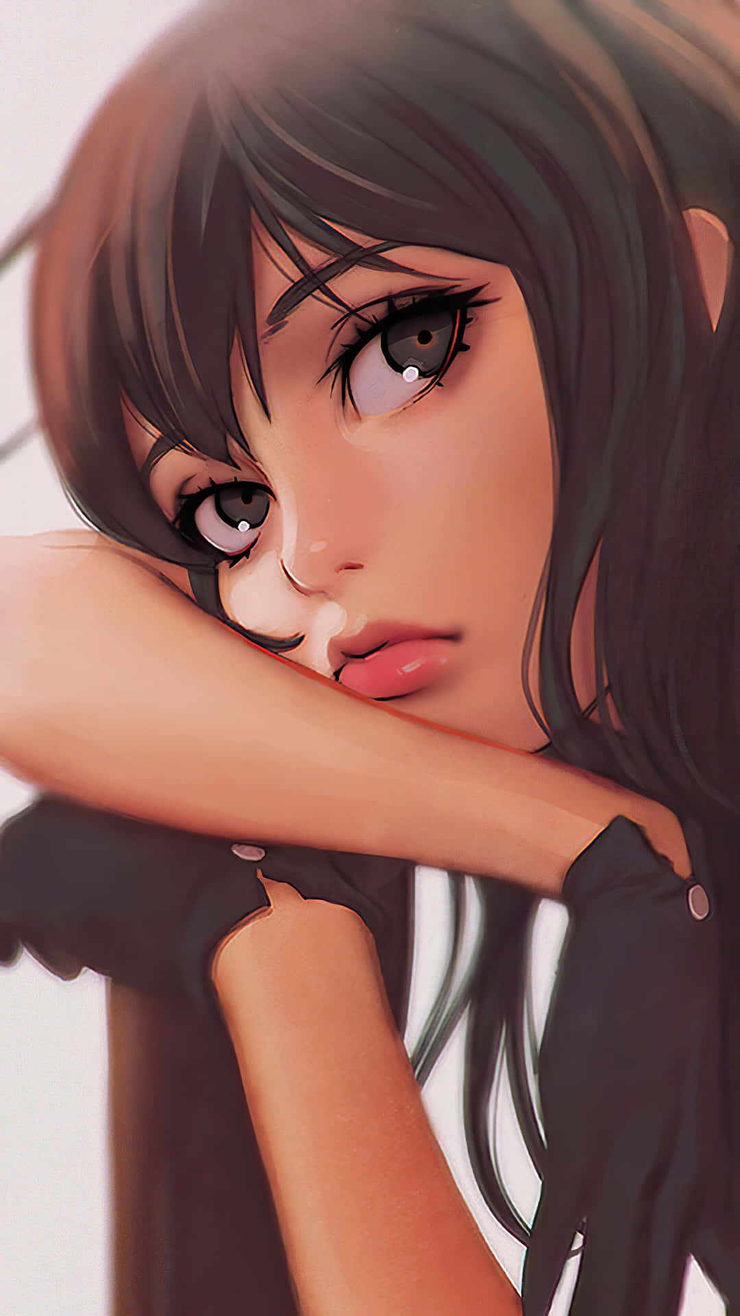 Pensive Anime Girlwith Brown Hair Background