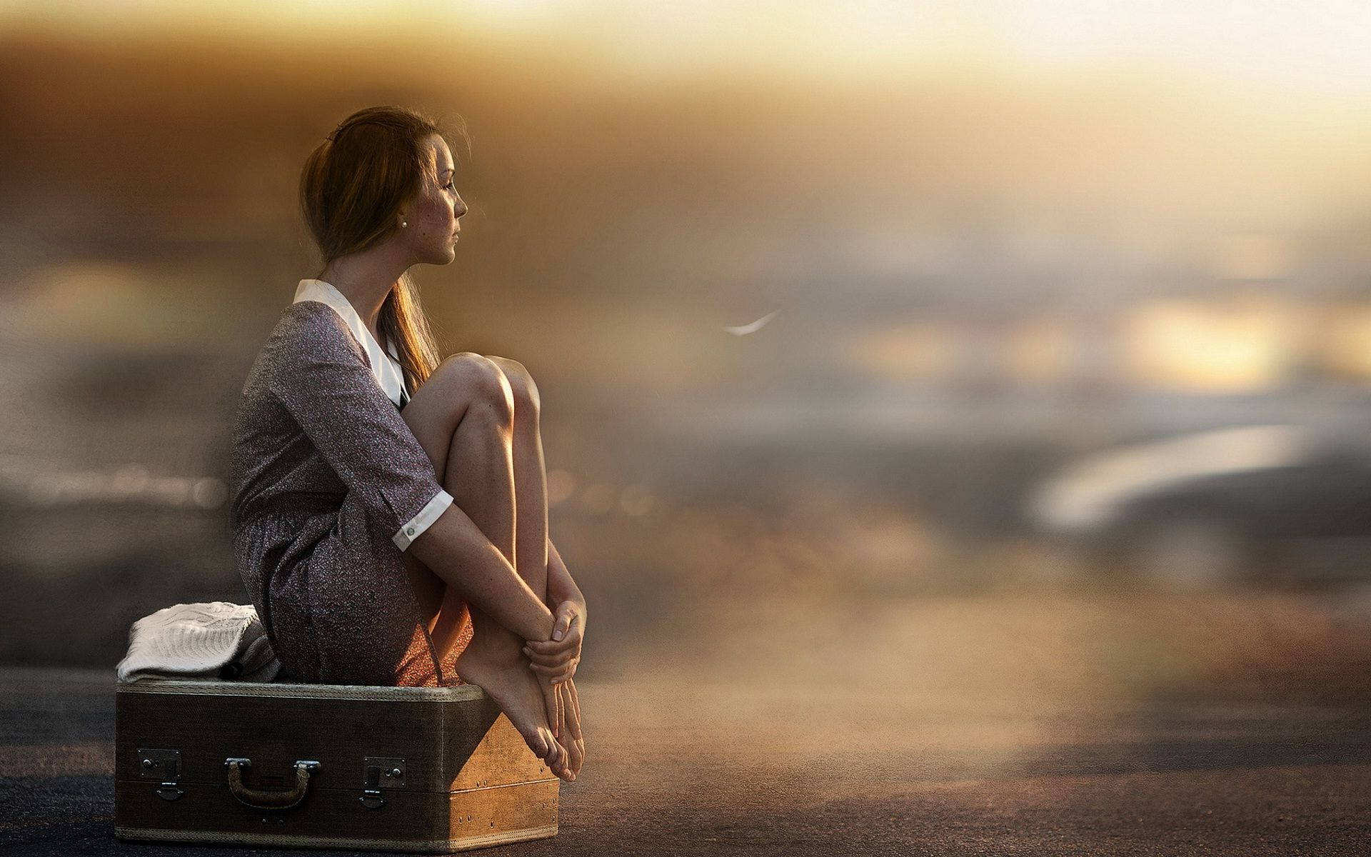 Pensive Woman Overwhelmed With Sadness Background