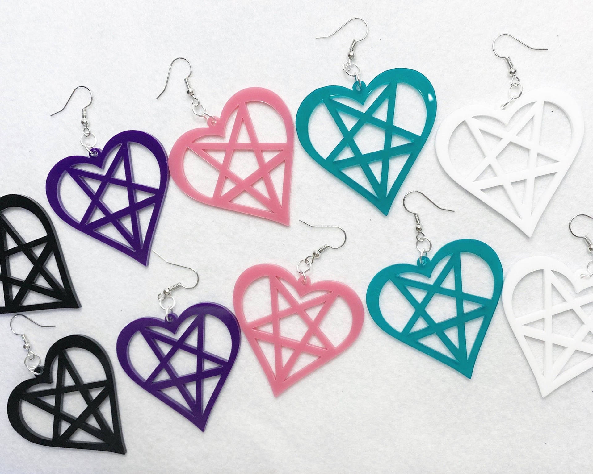 Pentagram In Hearts Earrings