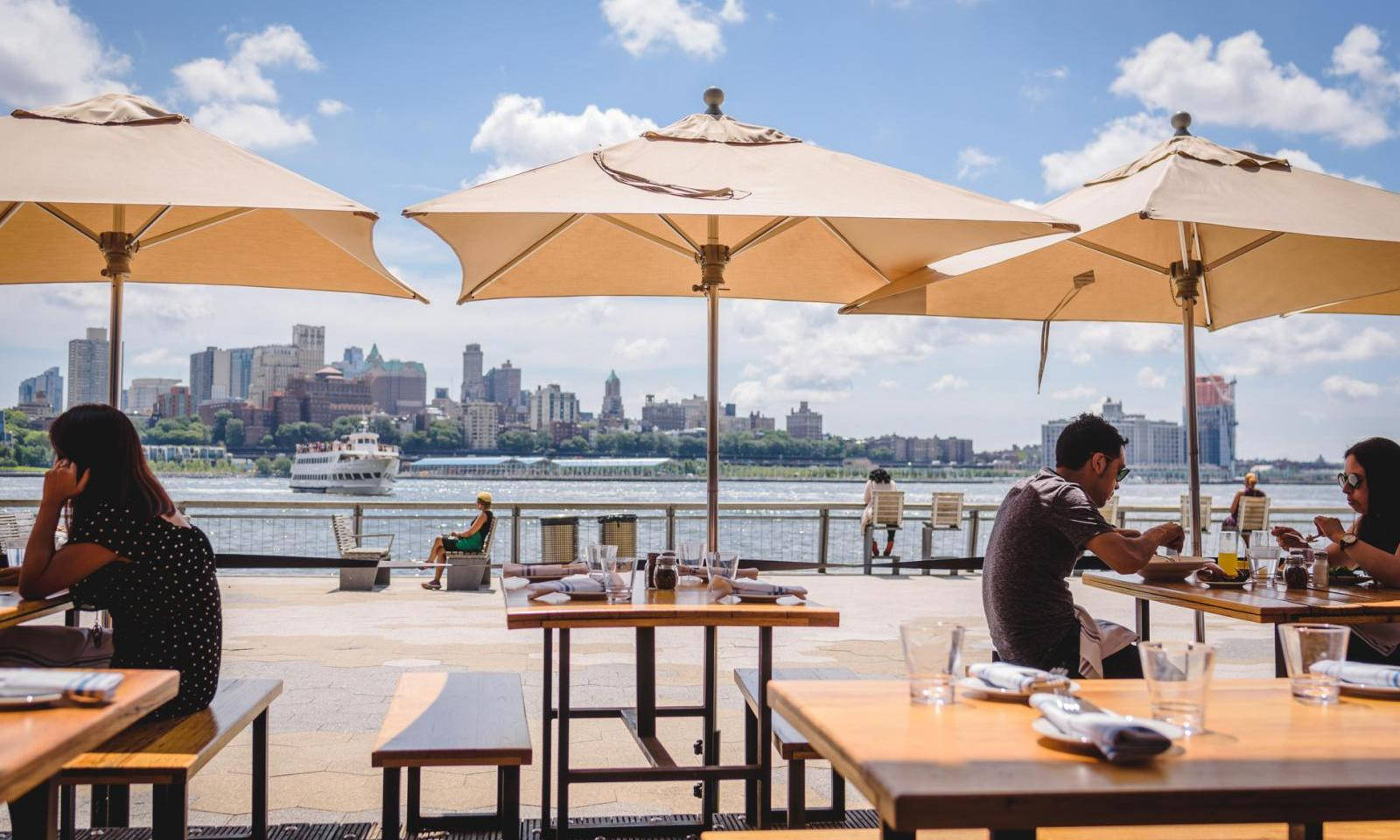 People Dining South Street Seaport Background