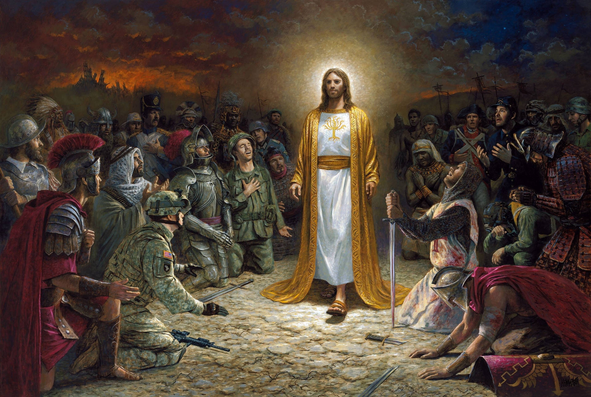 People Kneels To 4k Jesus Background
