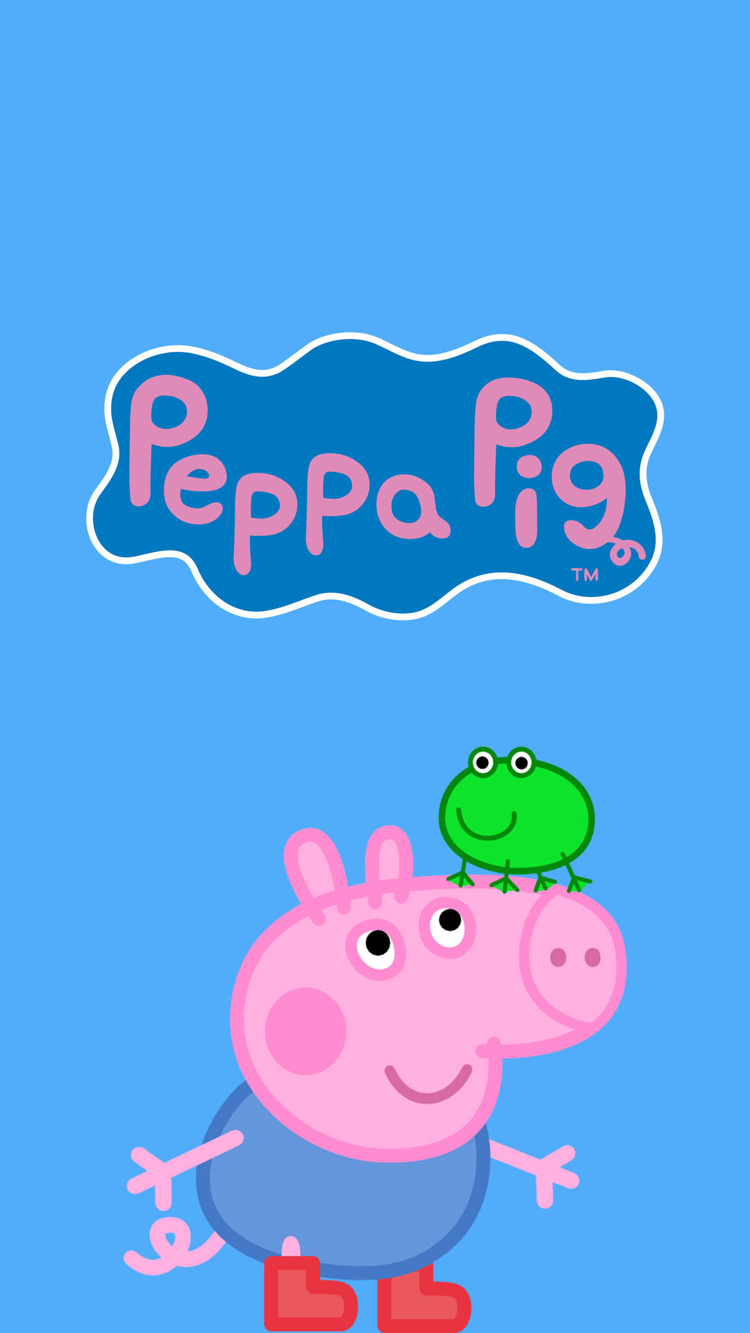Peppa Pig And George With His Toy Mr. Frog Playing With A Phone Background