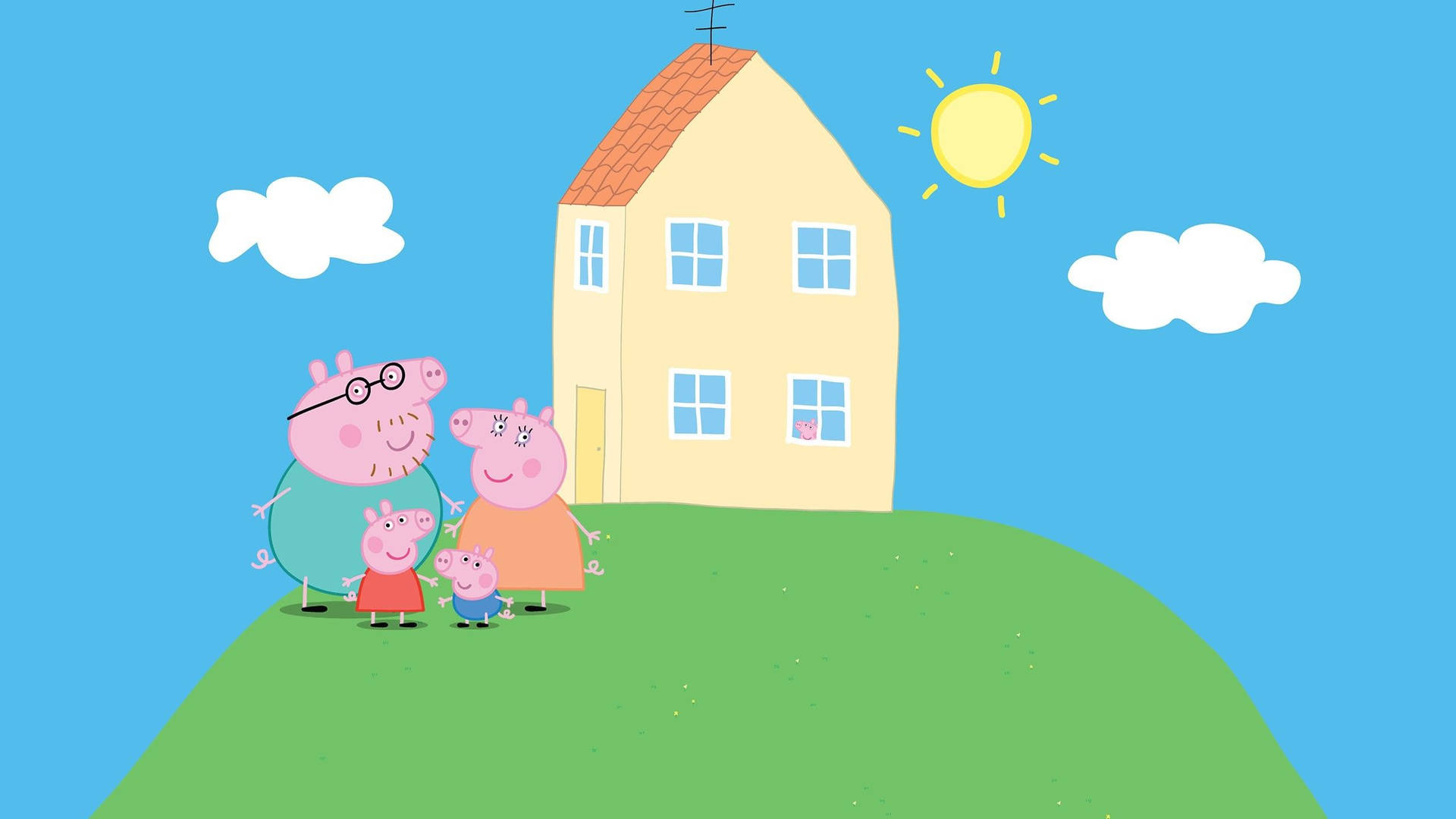 Peppa Pig And Her Family Enjoying A Day Of Fun At The Pig Family House. Background