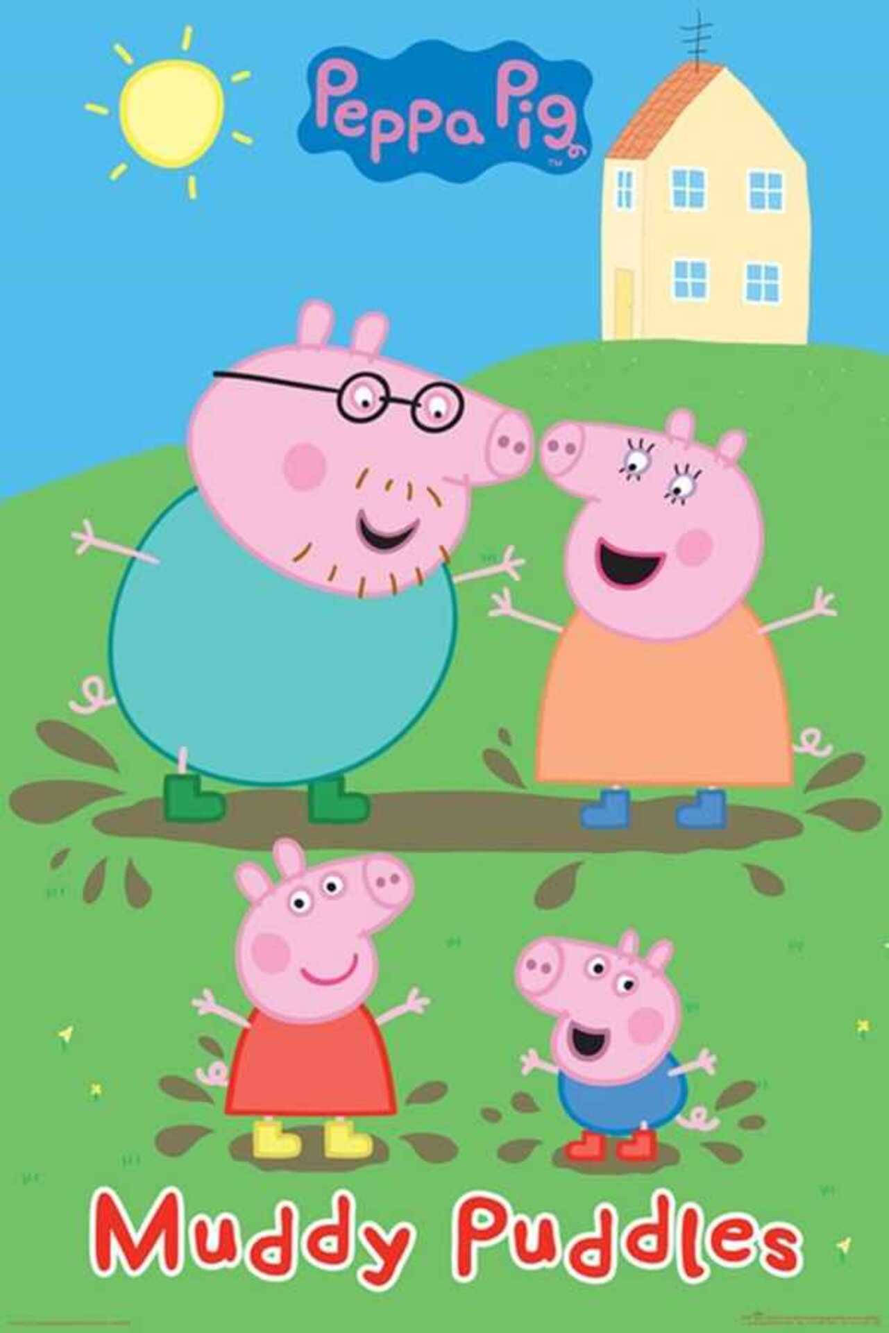 Peppa Pig And Her Friends Playing In A Muddy Puddle Background