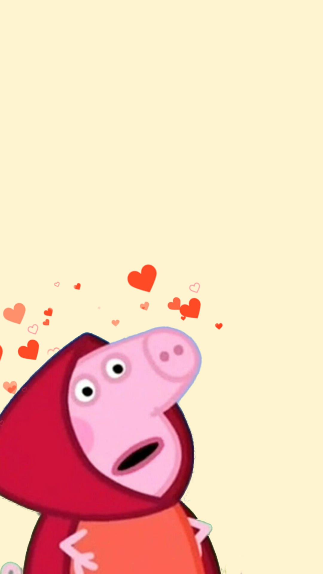 Peppa Pig In Red Hood With Hearts Background