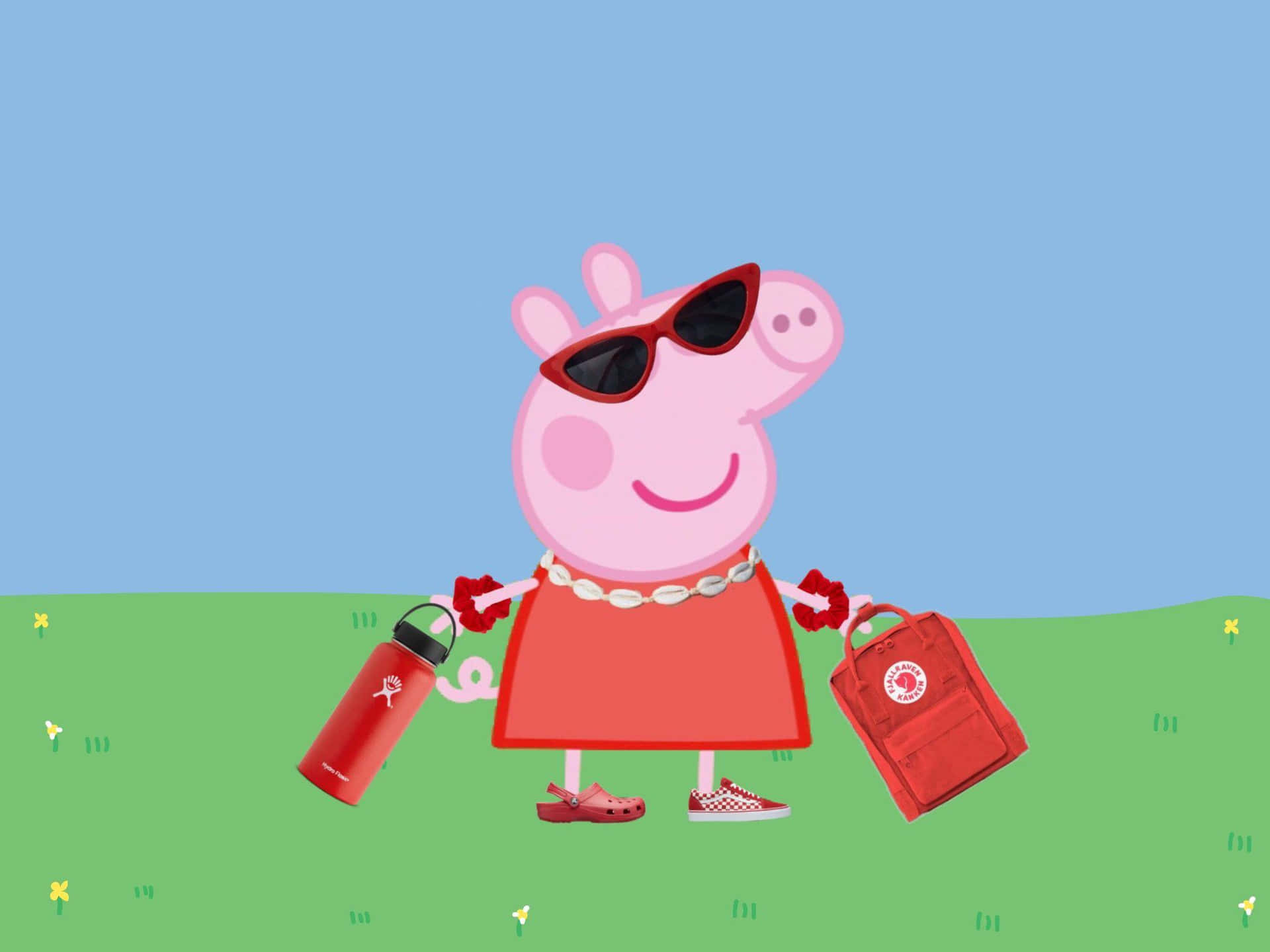 Peppa Pig In Sunglasses And Carrying A Bag Background