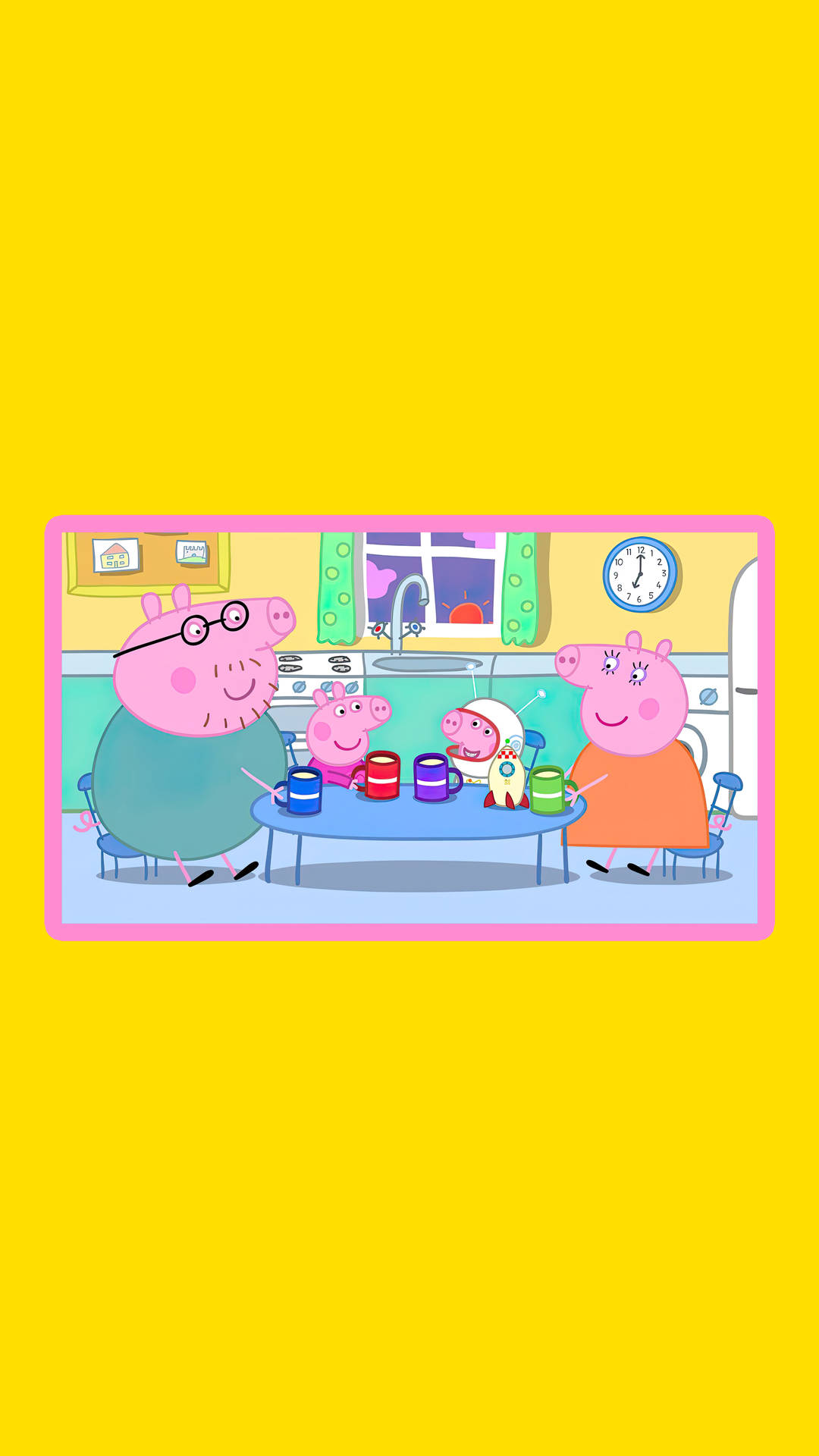 Peppa Pig Phone Family Yellow Background Background