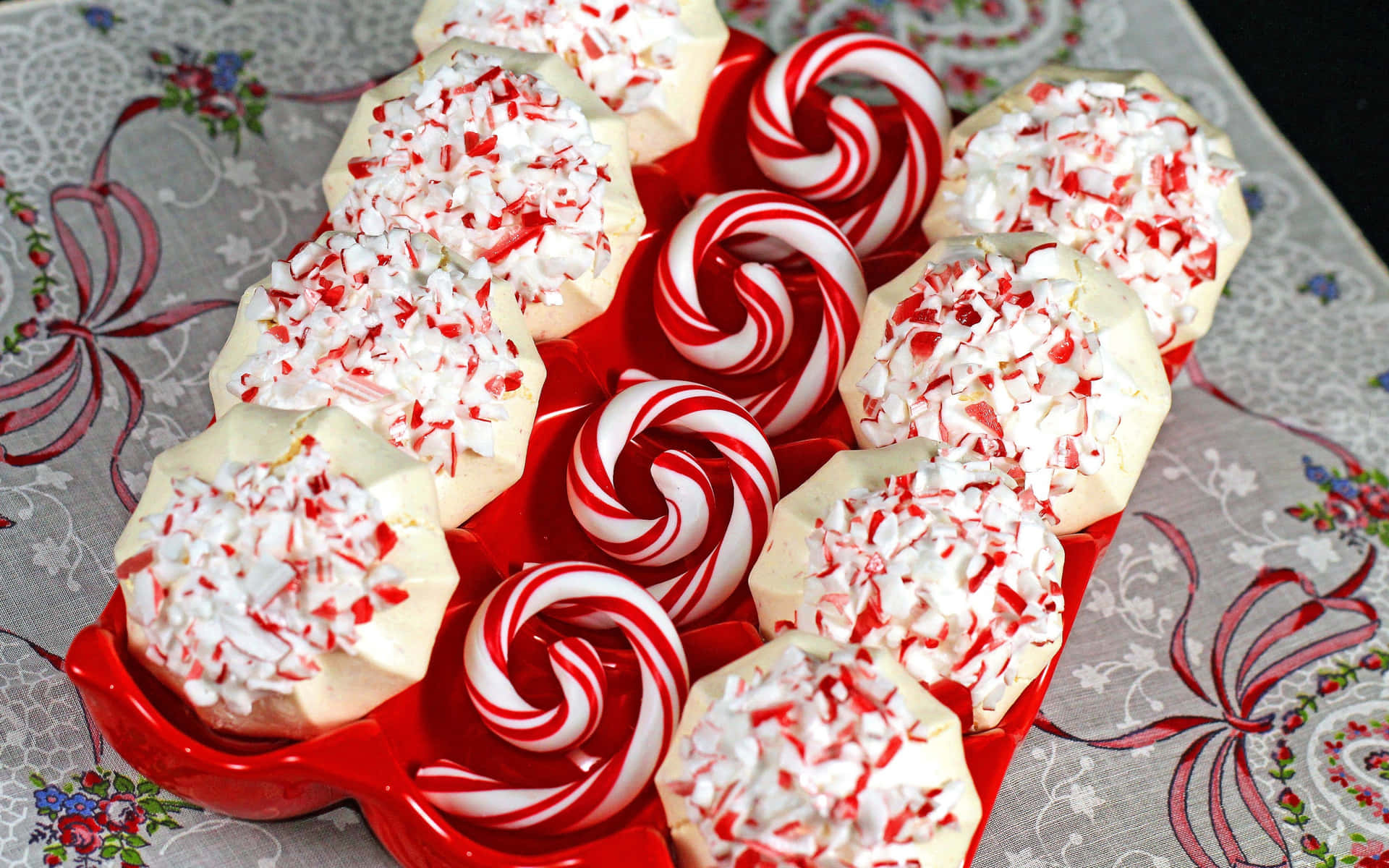 Peppermint Cookiesand Candy Canes Background