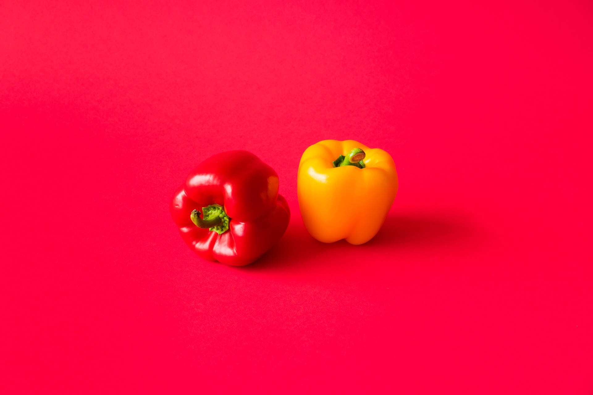 Peppers On Red Screen Background