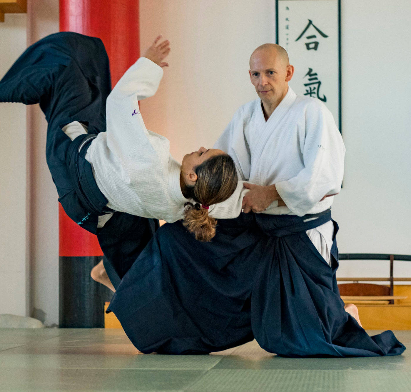 Perfect Execution Of Aikido's Koshi Nage Technique Background