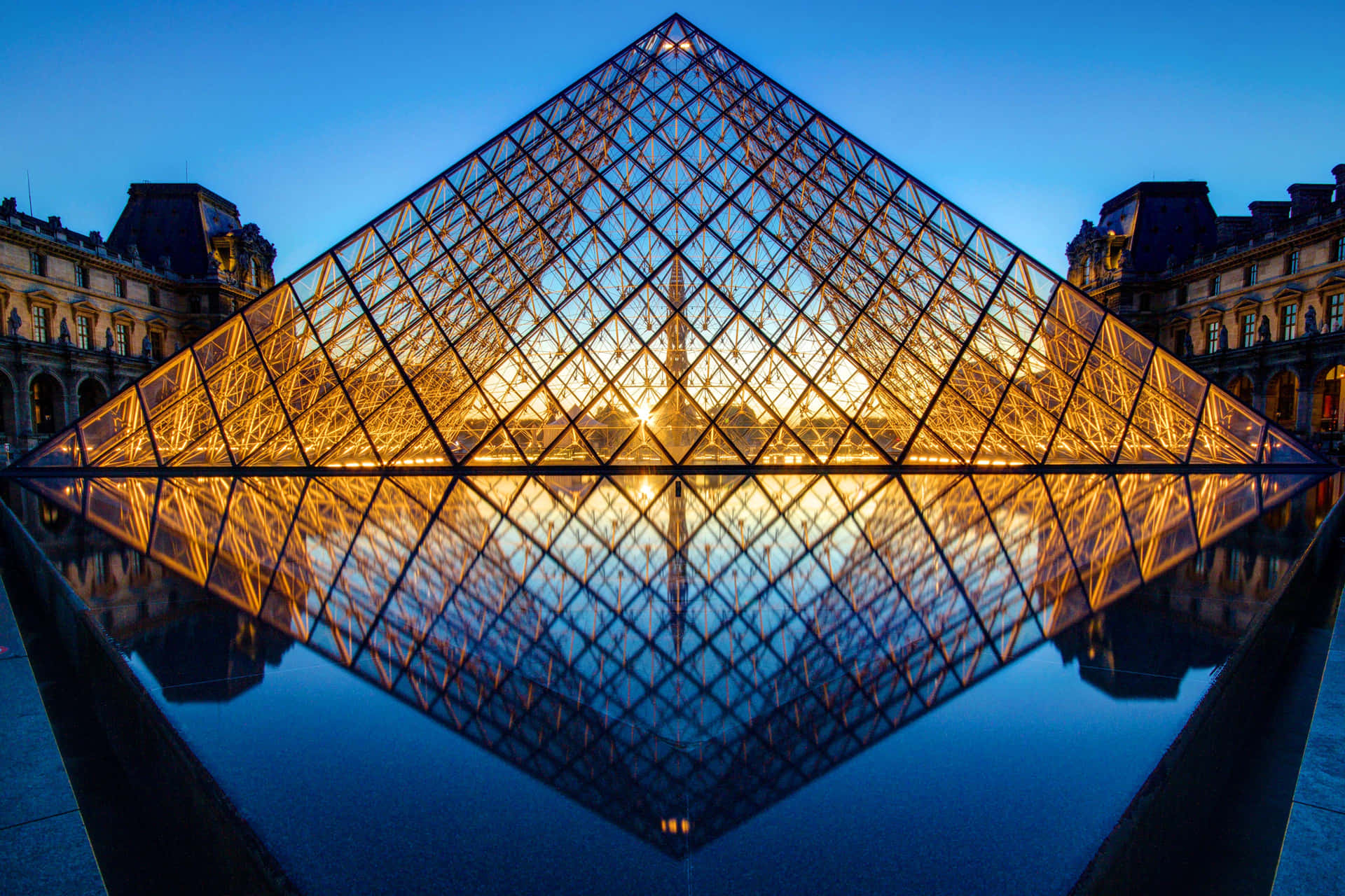 Perfect Symmetry Louvre Museum Pyramid Background