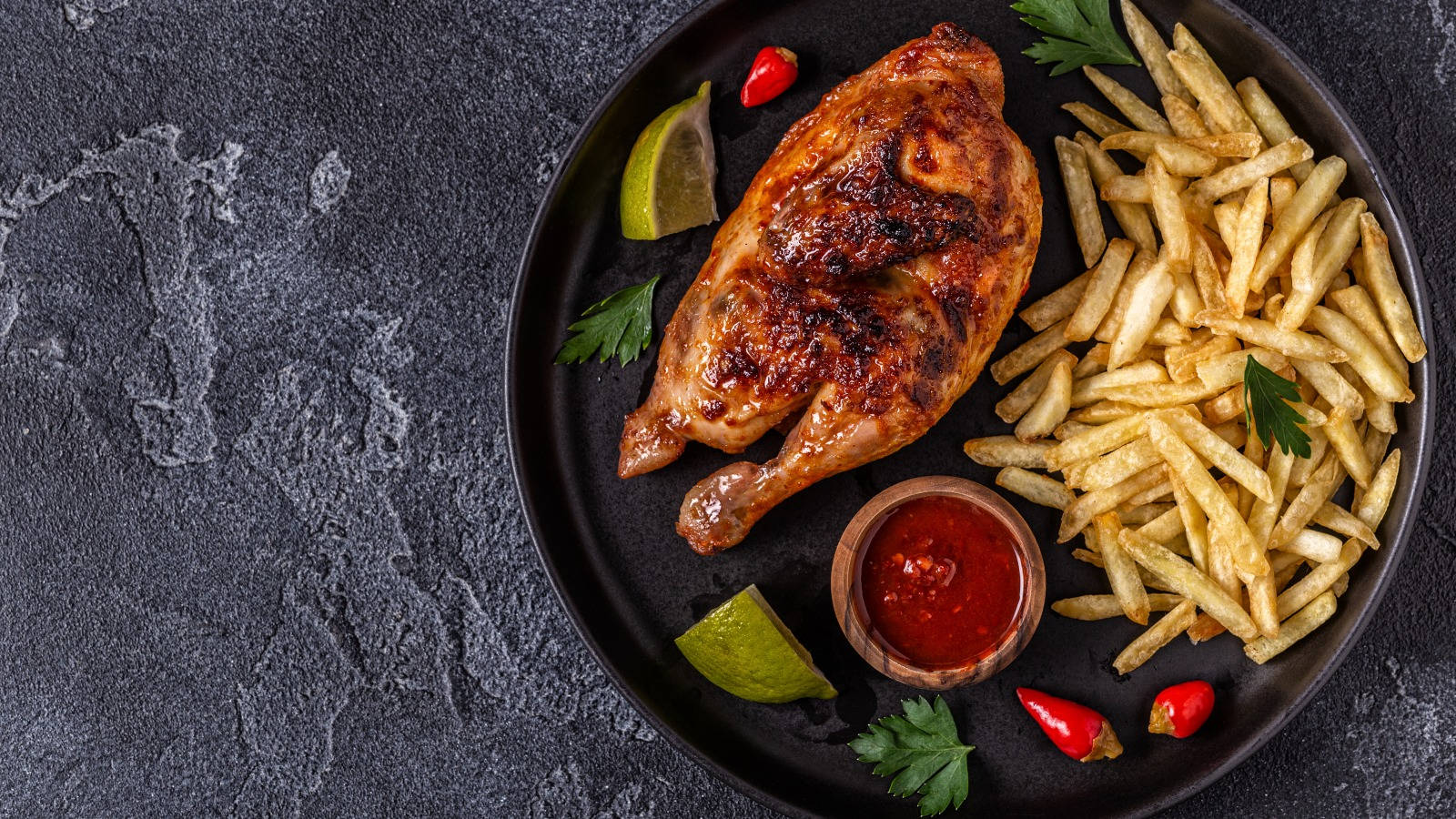 Peri Peri Chicken With Fries Side Dish Background