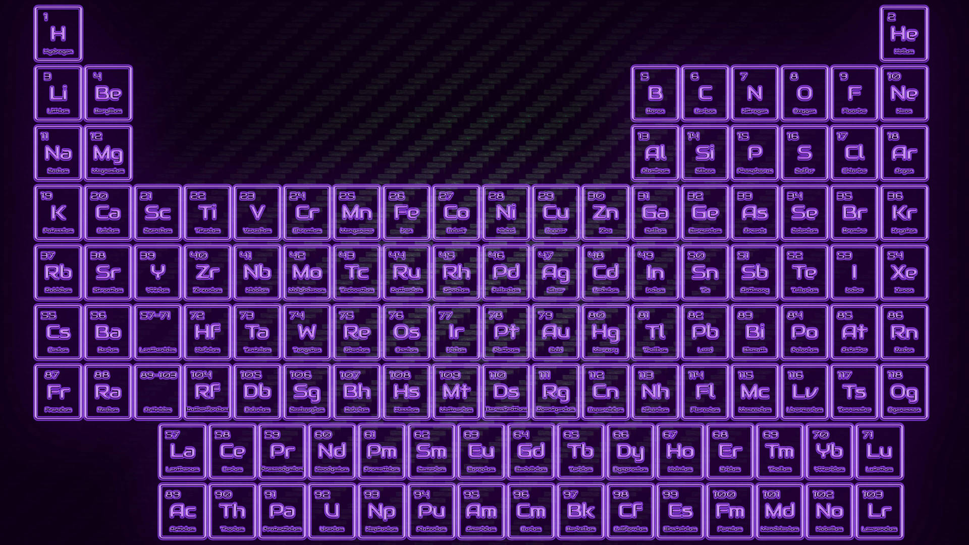 Periodic Table In Purple Neon Lights Background