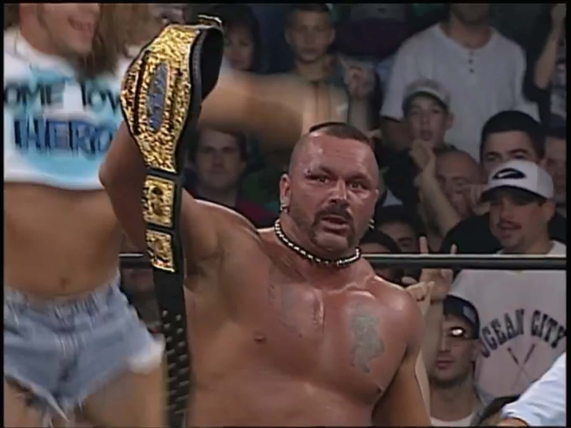 Perry Saturn Lifting His Championship Belt Background