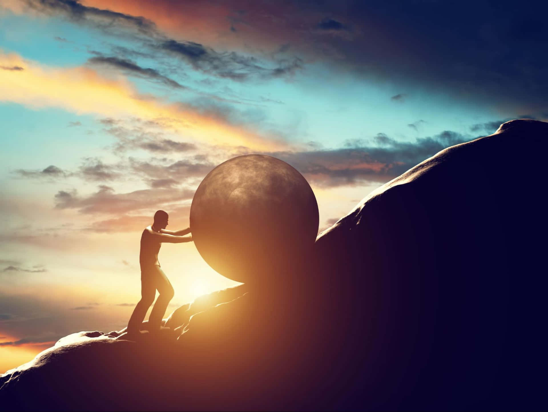 Persistent Man Pushing A Rock Background