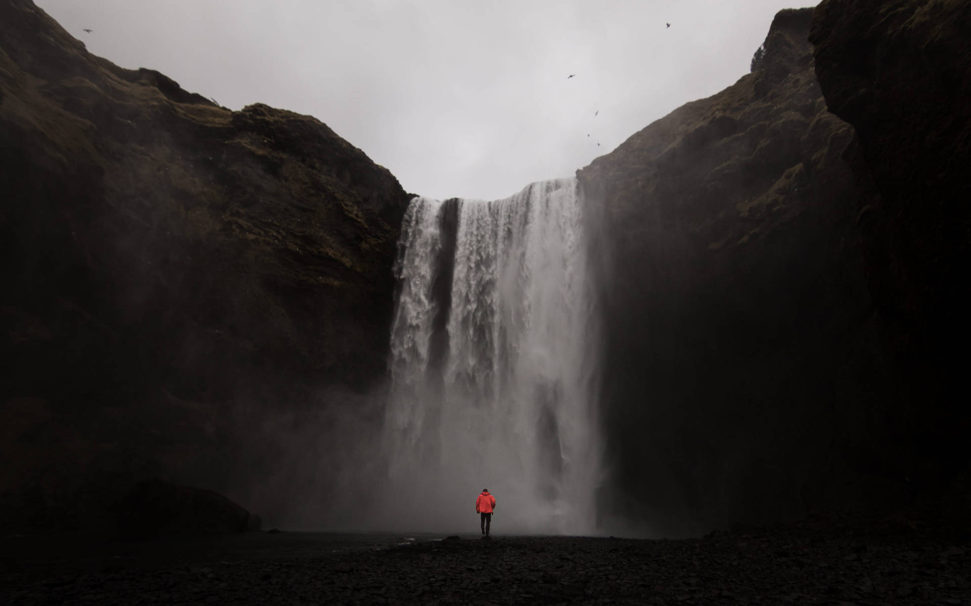 Person Alone Near Waterfall