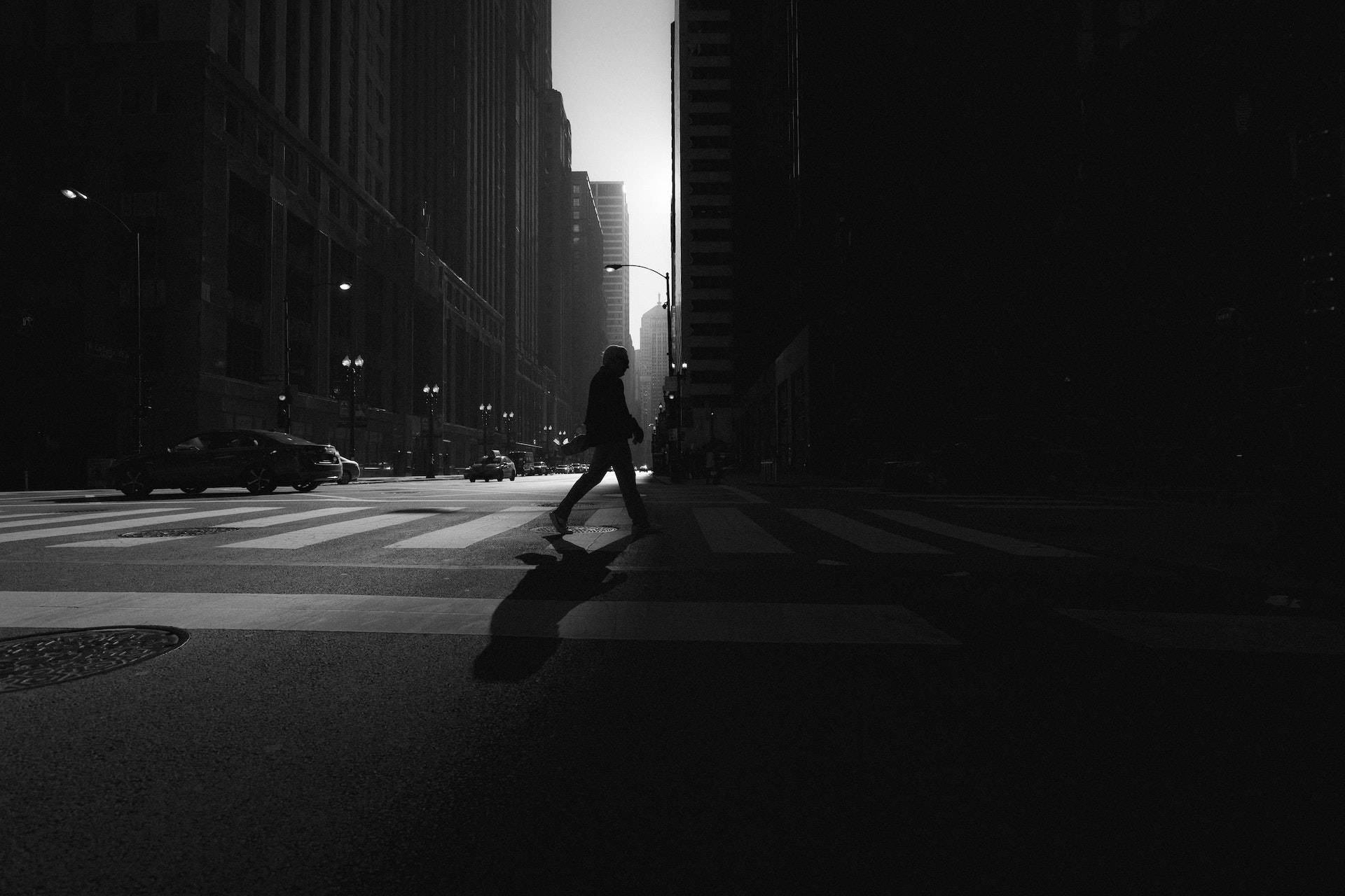 Person Crossing On Black Road Pc Background