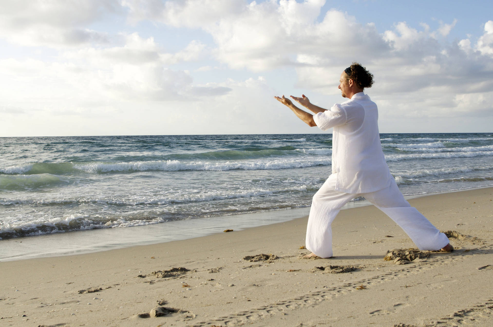 Person Doing Morning Tai Chi Background