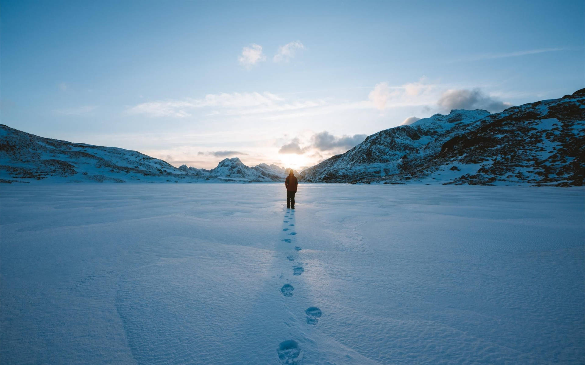 Person Frozen Lake Background