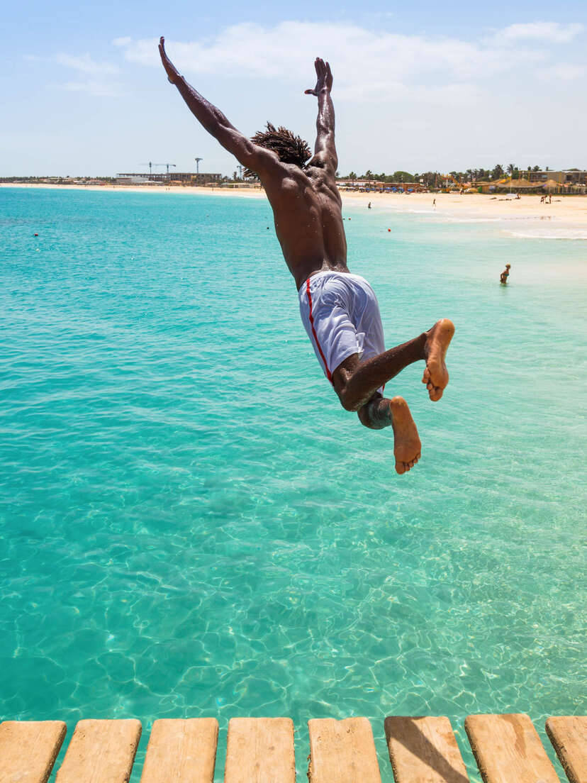 Person Jumping In Cape Verde Ocean