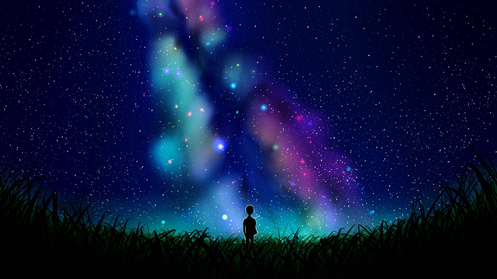Person Looking At Universe Background