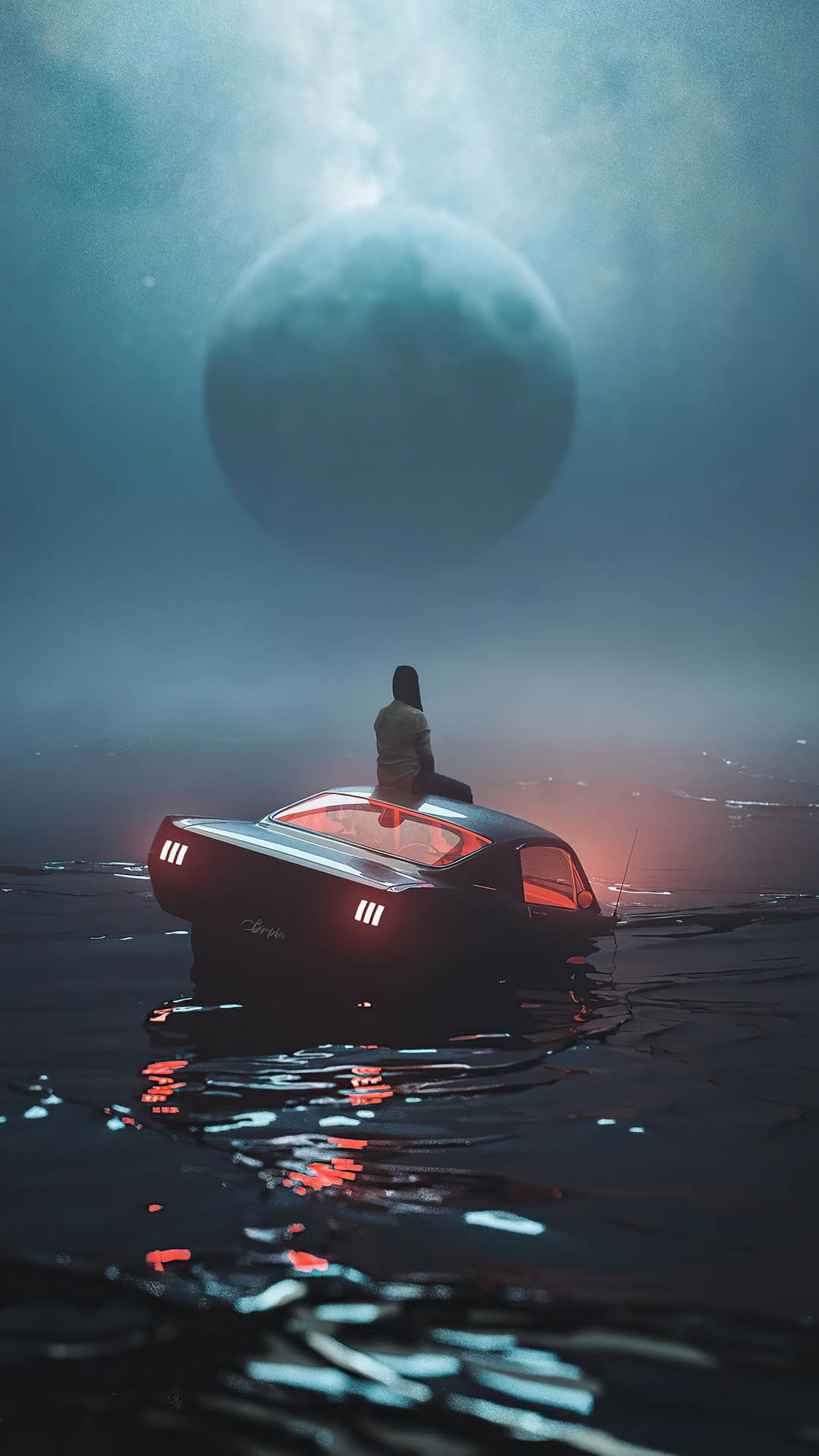 Person Sitting On A Sinking Car 4k Ultra Iphone Background