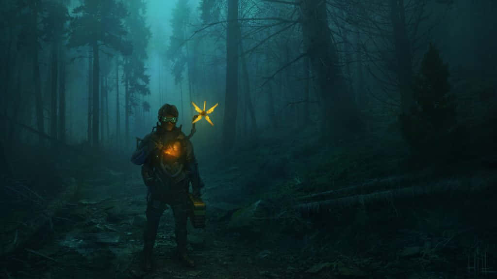 Person Waiting In A Dark Forest Background