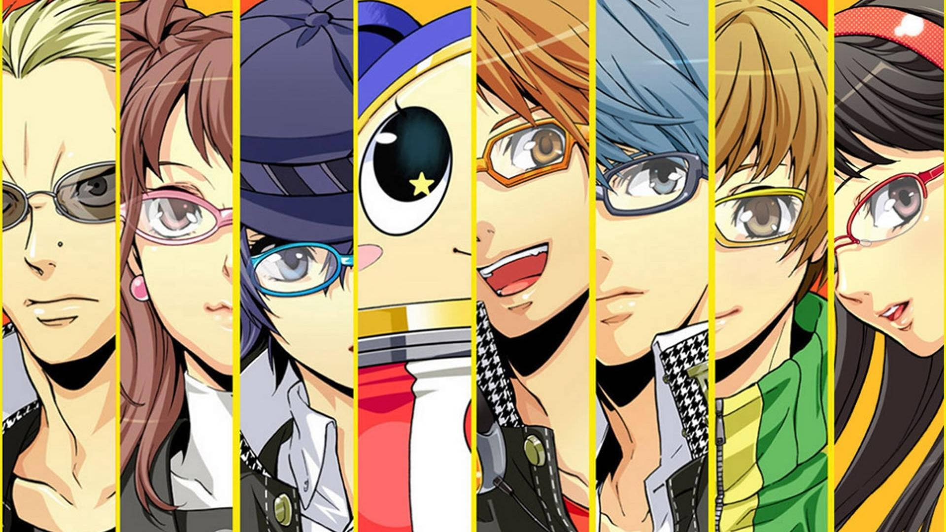 Persona 4 Cast In Vertical Banners Background