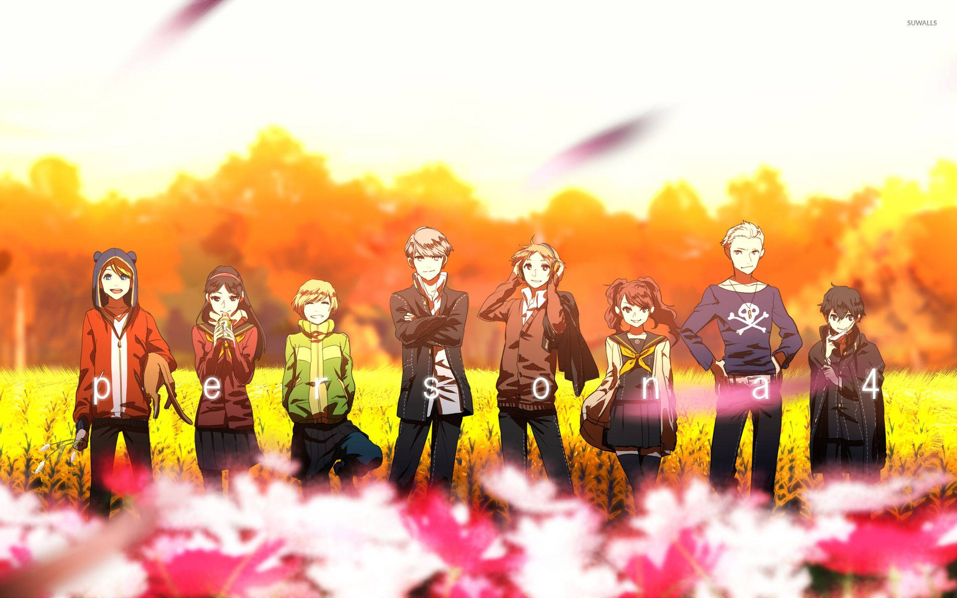 Persona 4 Cast On Golden Field Background