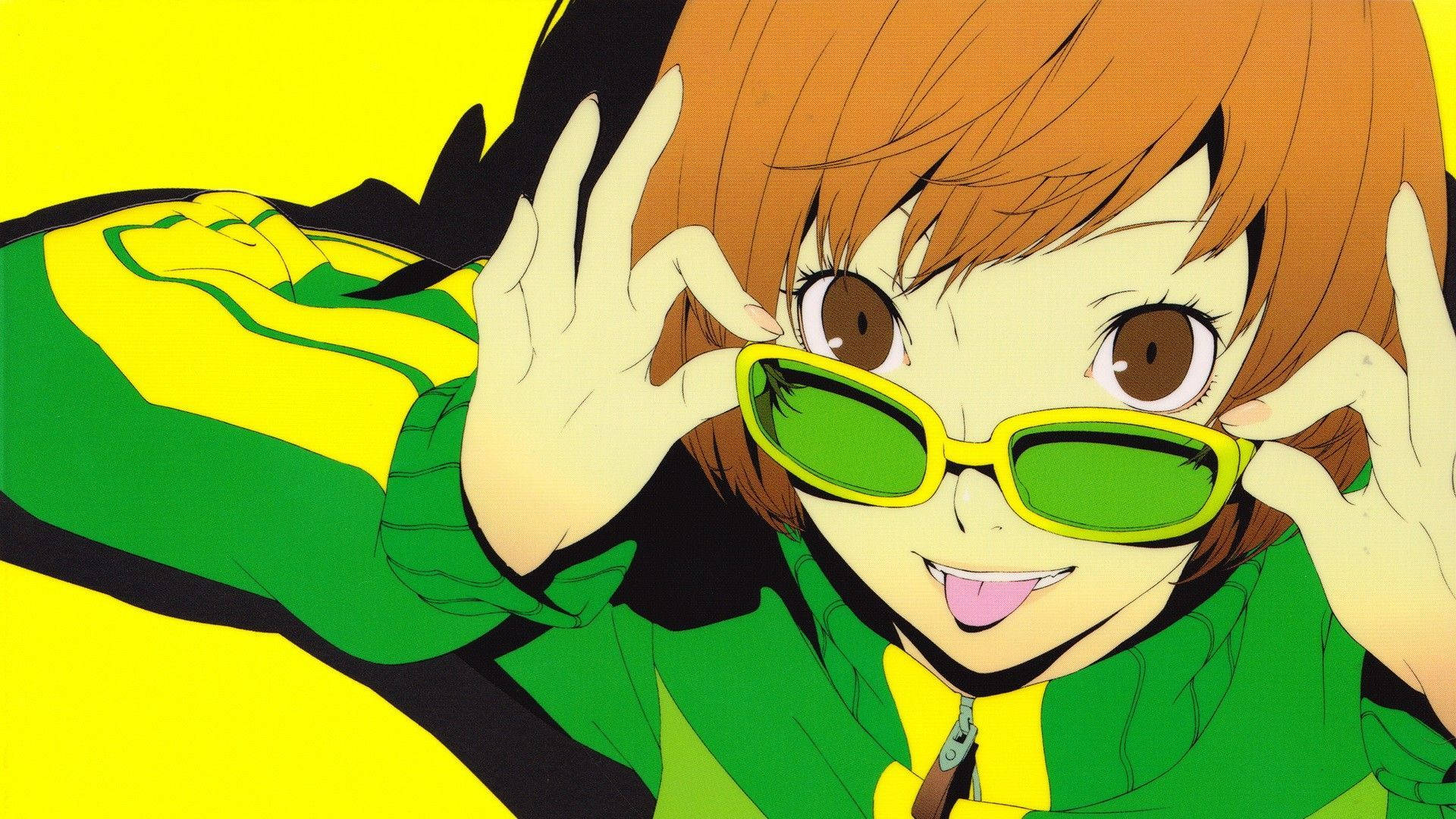 Persona 4 Chie Tongue Out Background