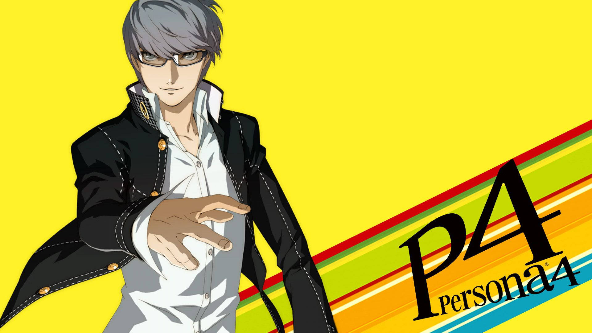 Persona 4 Yu Narukami On Rainbow Logo Background