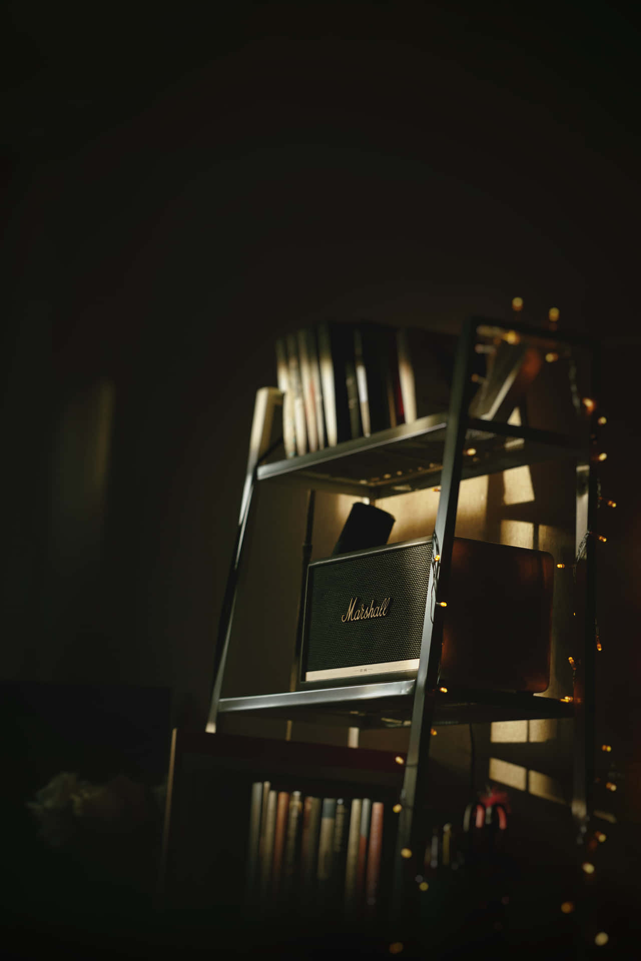 Personal Bookshelf Dark Room Background