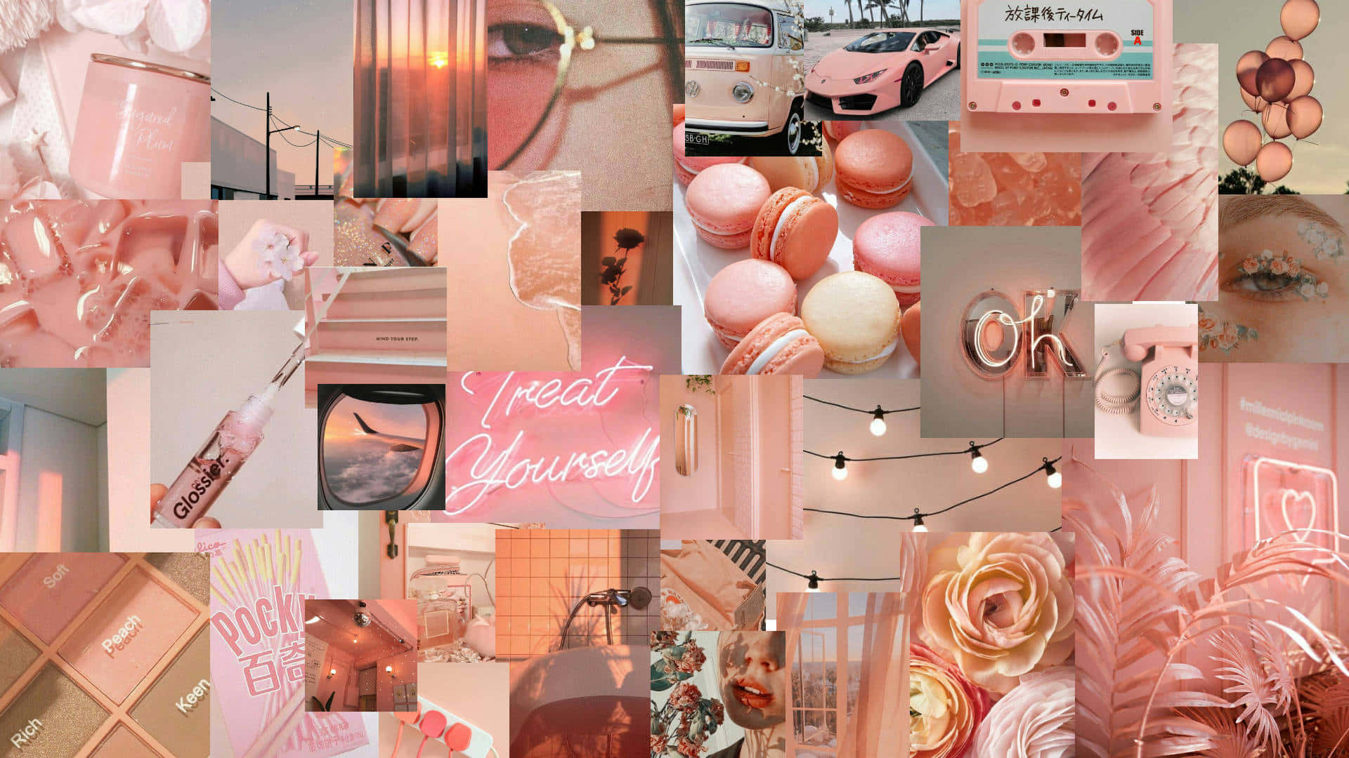 Personalize Your Desktop With This Stylish Pink Collage Wallpaper Background