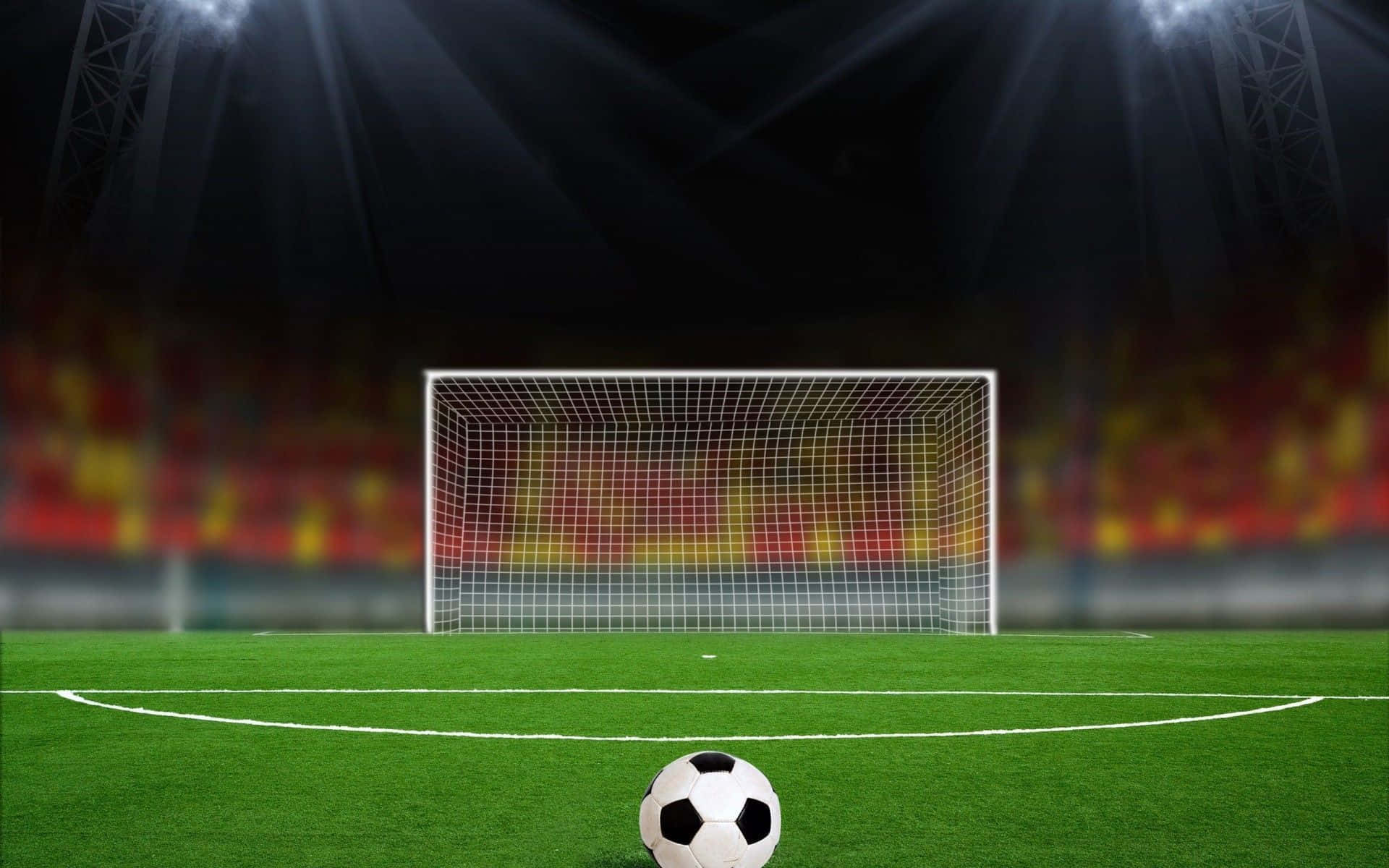 Perspective Of Soccer Ball In Football Field Background