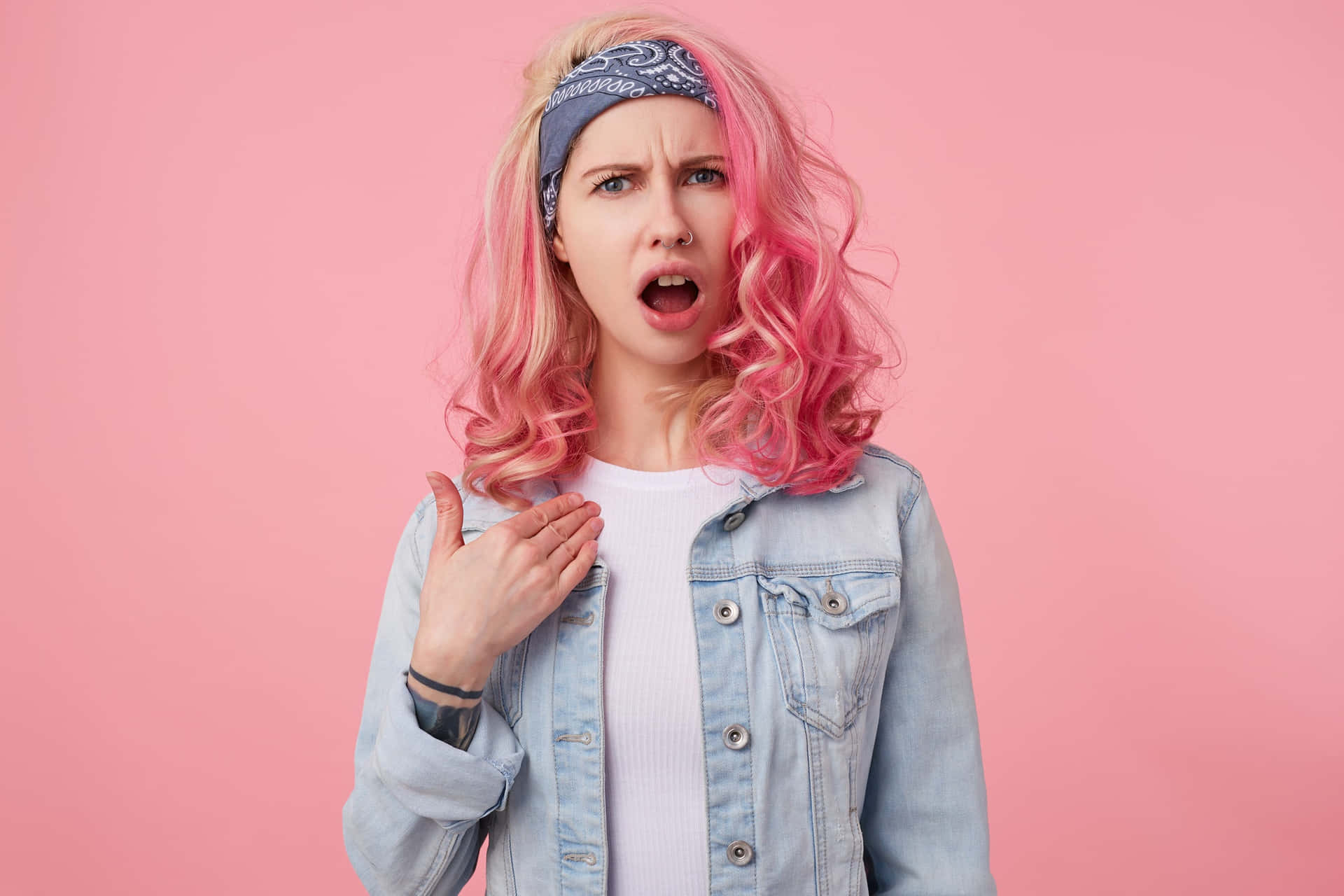 Perturbed Lady With Pink Hair
