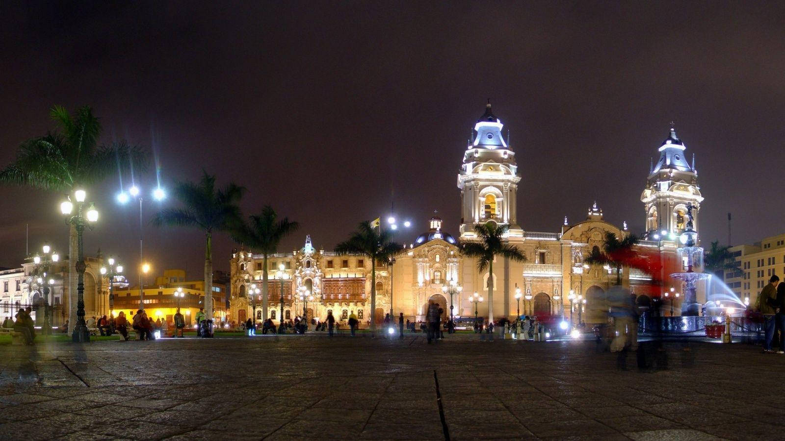 Peru Arequipa Cathedral At Night Background