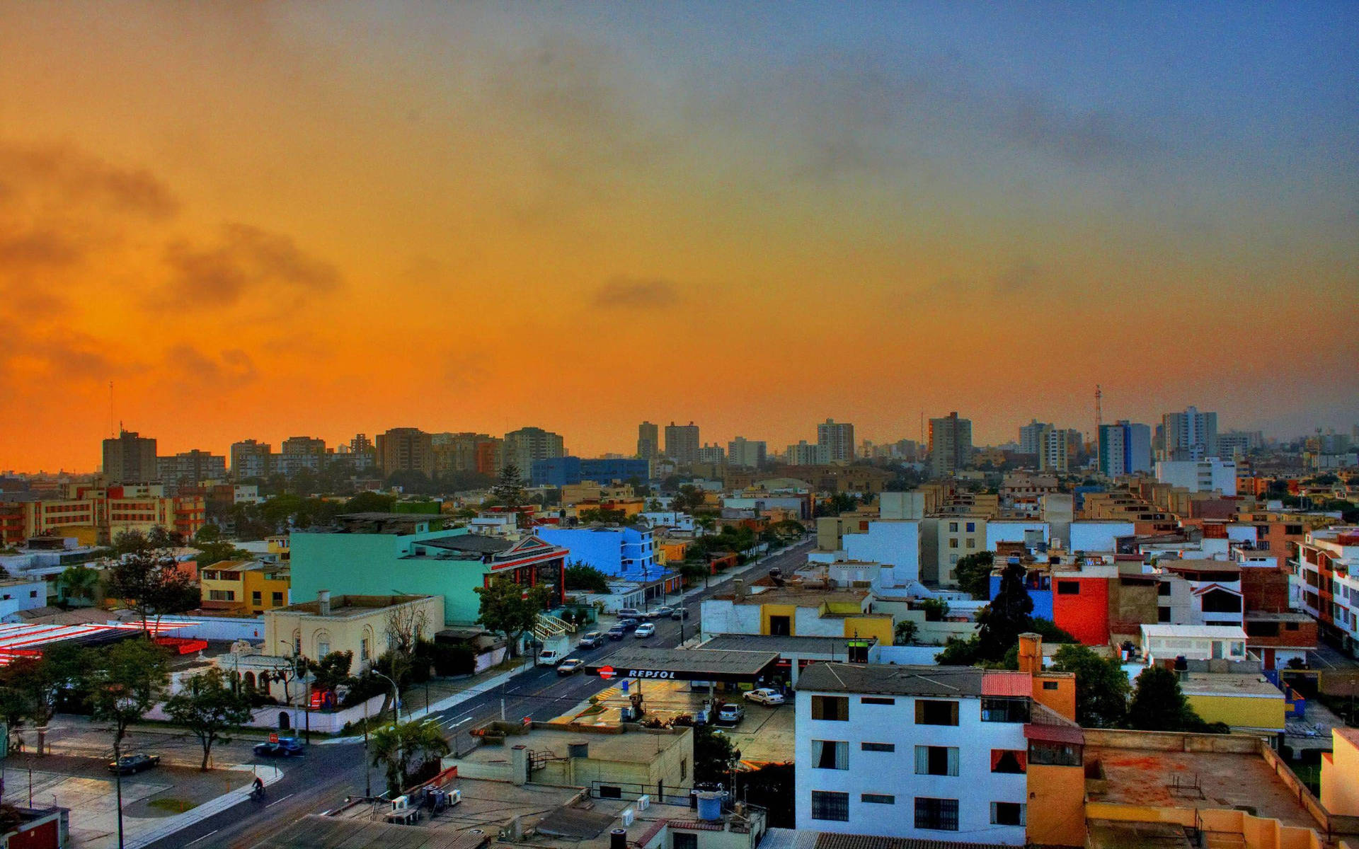Peru Lima City In Sunset Background