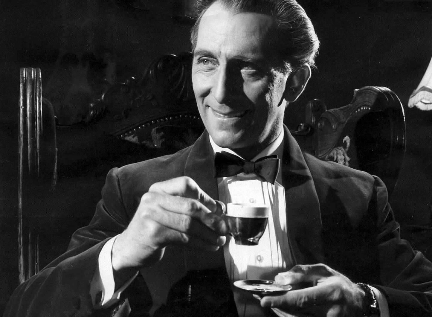 Peter Cushing English Actor Drinking Tea Background