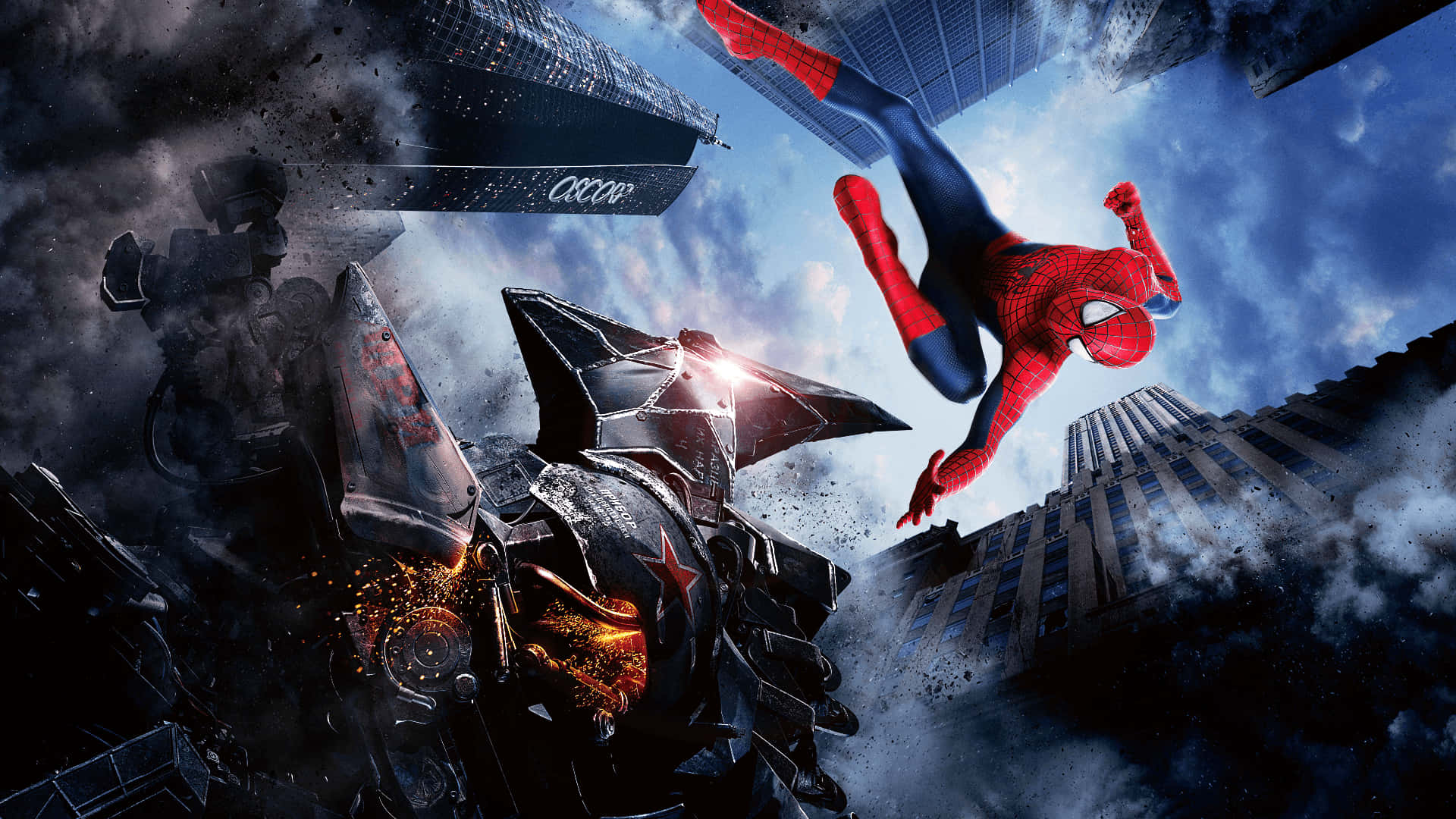 Peter Parker Swings Through The City As Spider Man In 'spider Man 2' Background