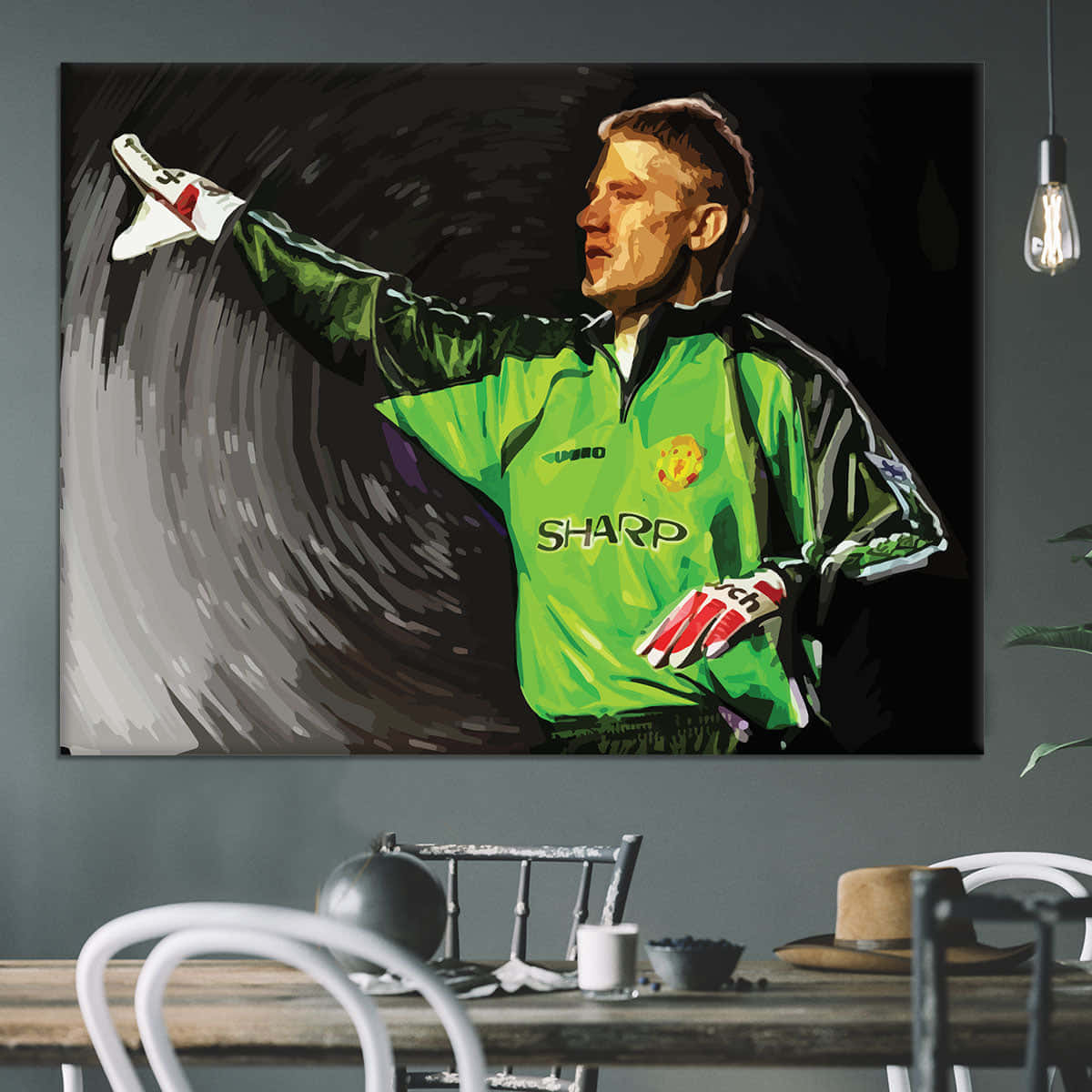 Peter Schmeichel Painting Over A Table Background