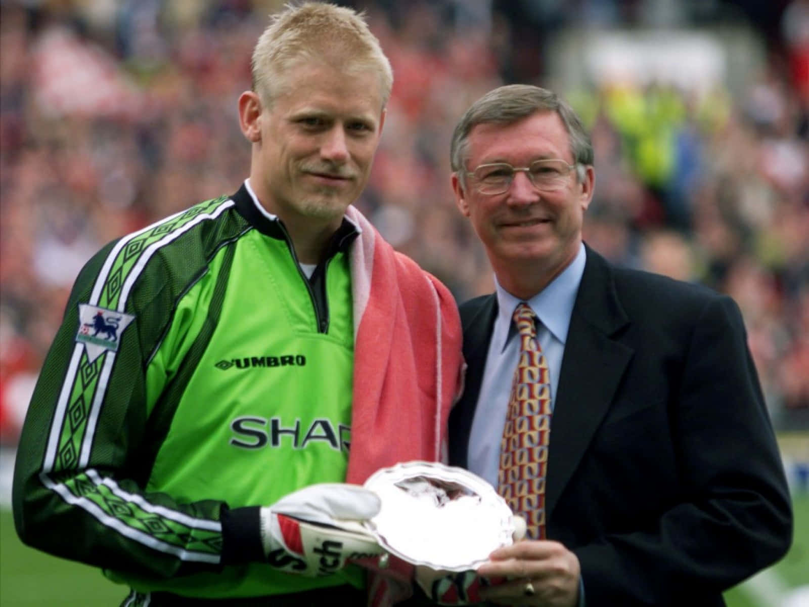 Peter Schmeichel With Alex Ferguson Background