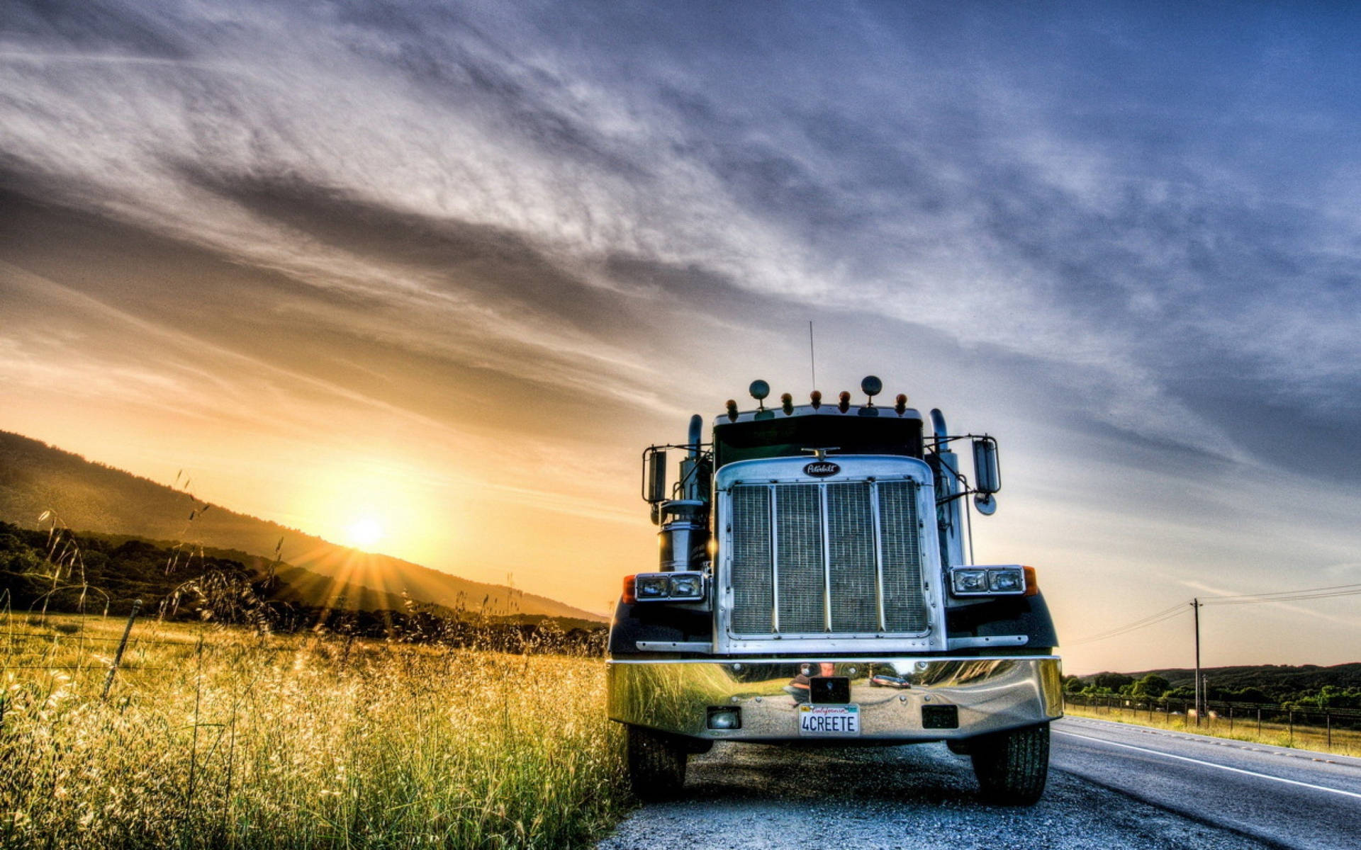 Peterbilt Truck In A Grassland Street Background