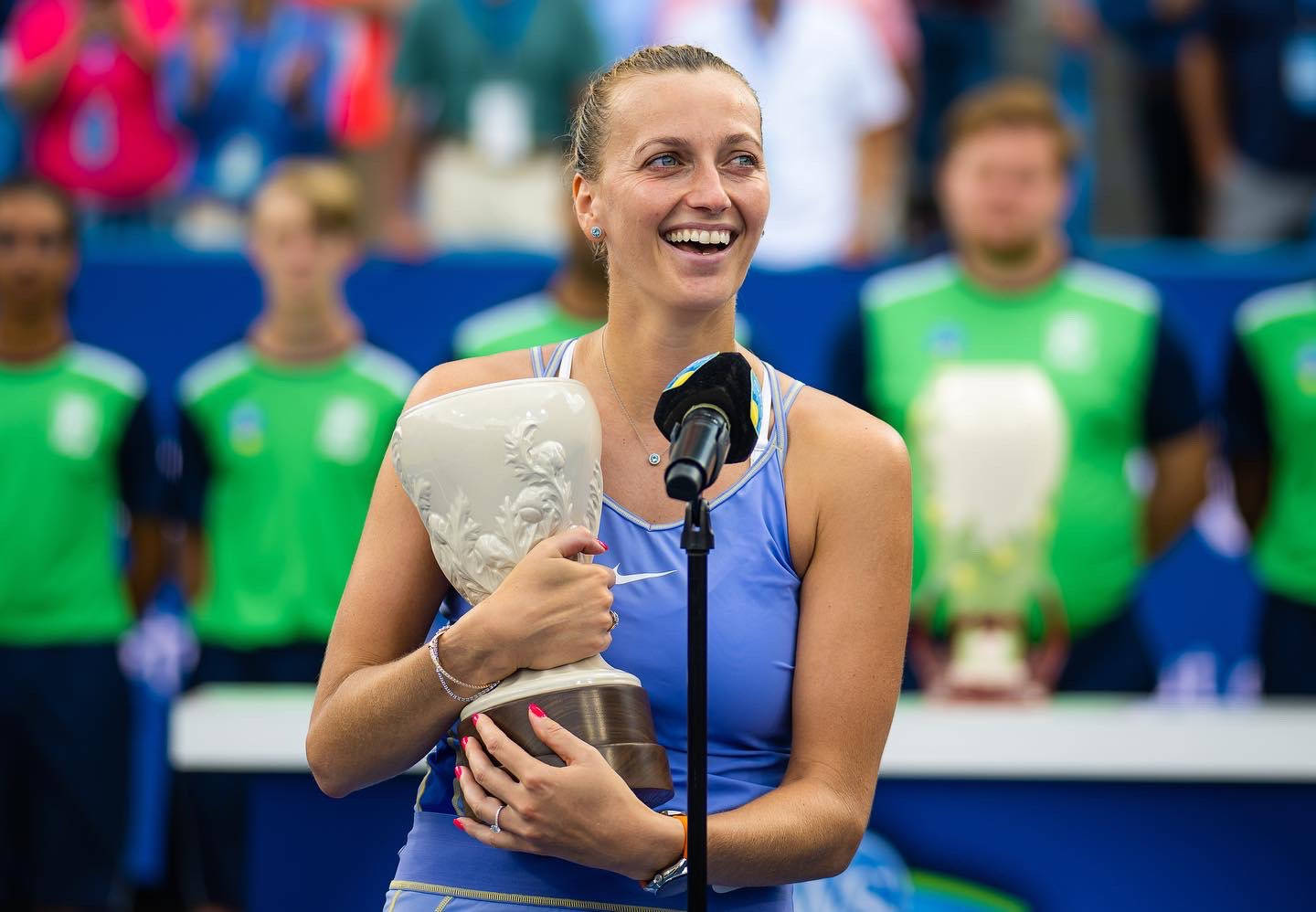 Petra Kvitová Celebrates With Trophy Background